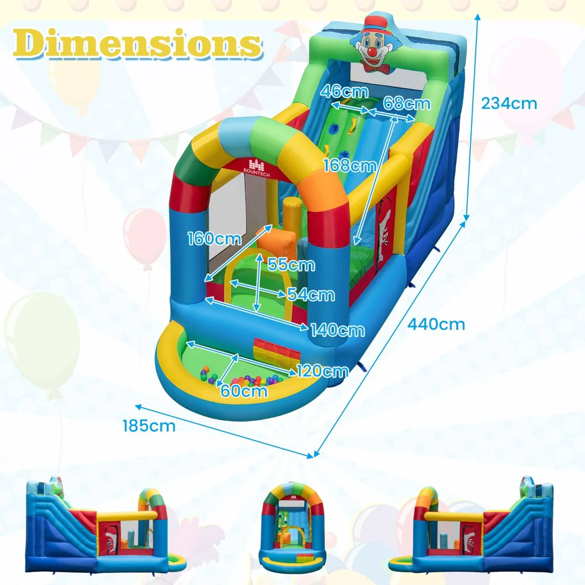 Clownland Bouncy Castle with Climbing Surface and Long Slide - Image 3