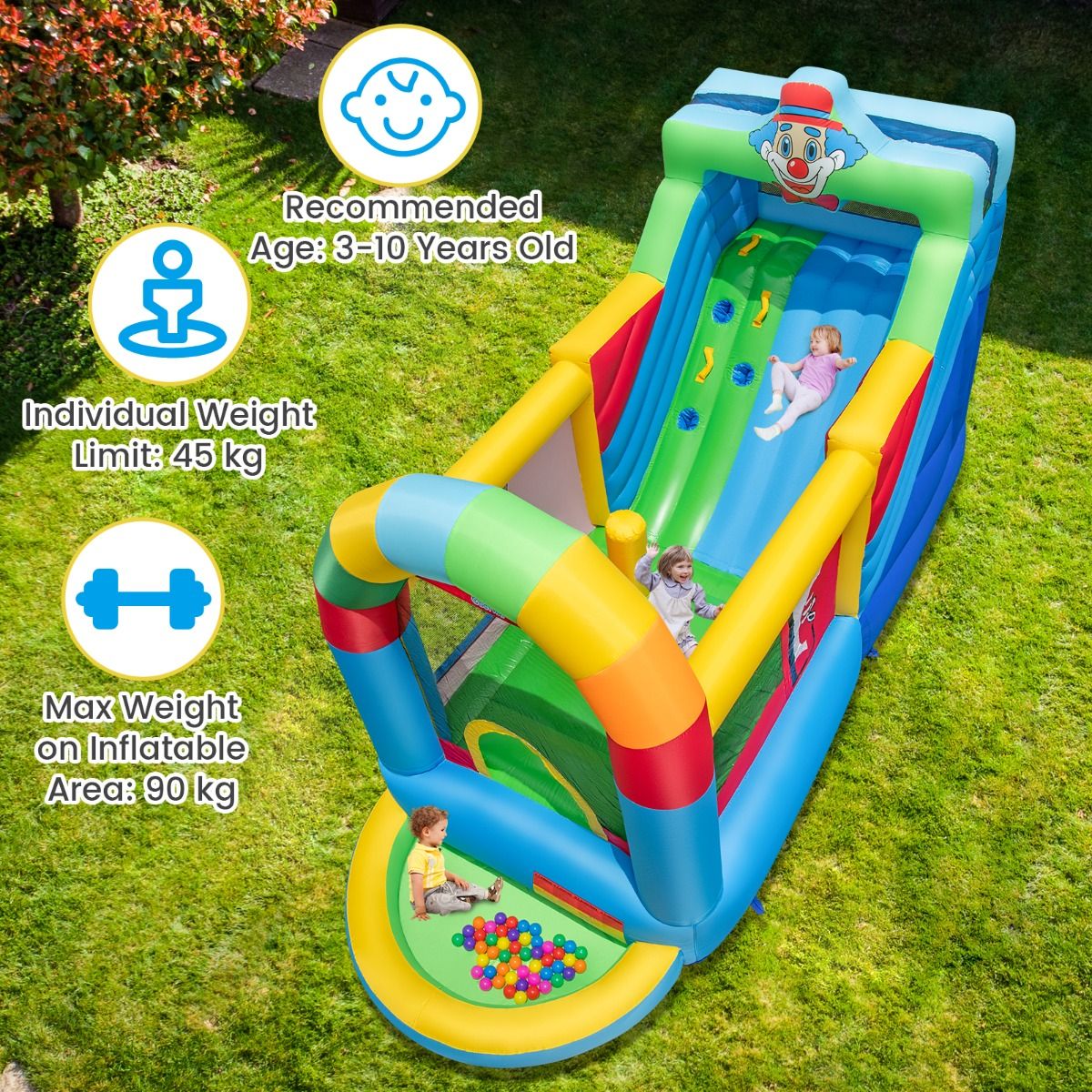 Clownland Bouncy Castle with Climbing Surface and Long Slide - Image 4