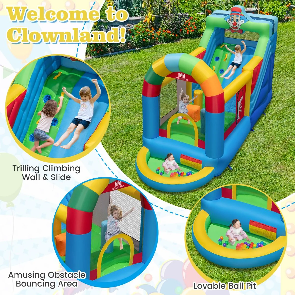 Clownland Bouncy Castle with Climbing Surface and Long Slide - Image 5