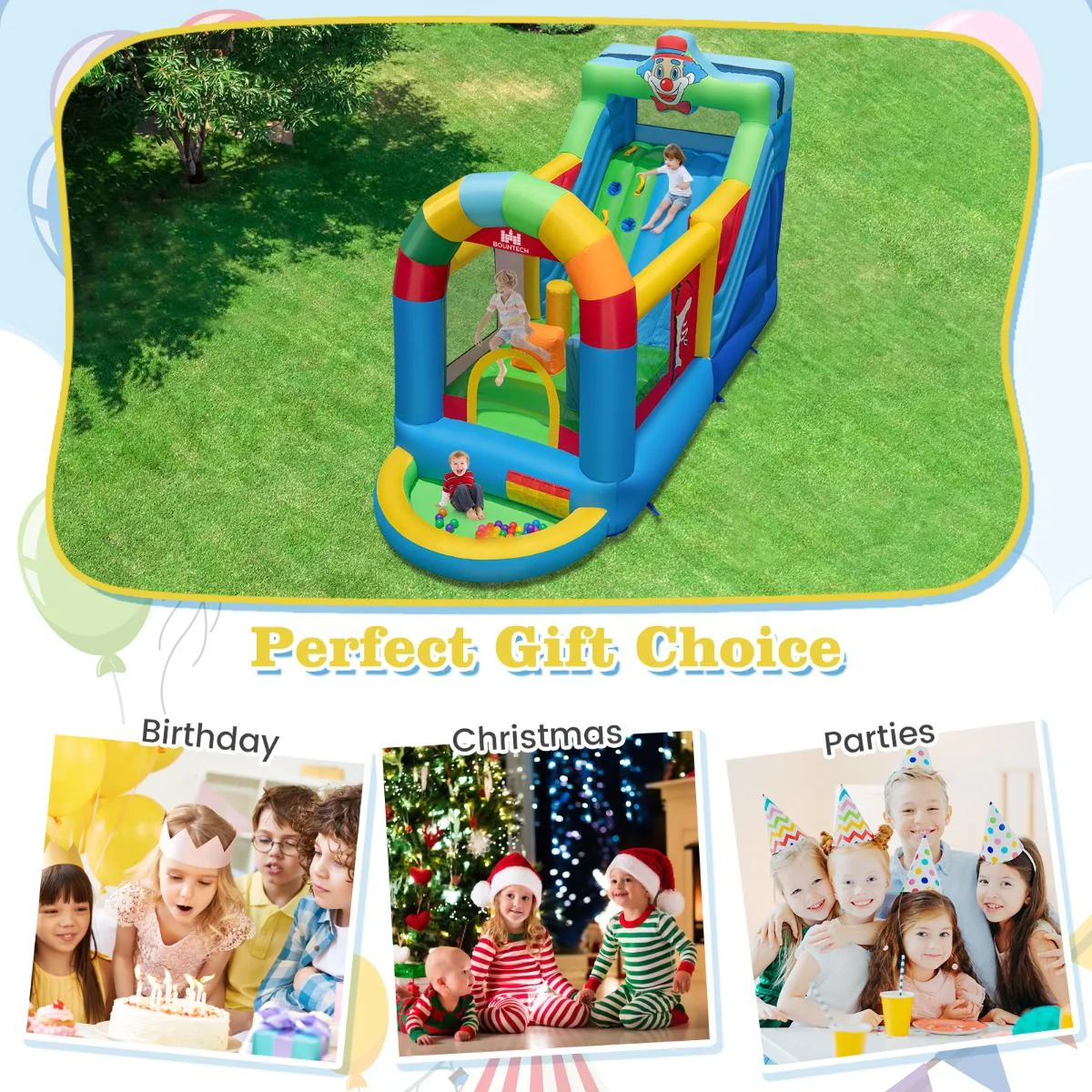Clownland Bouncy Castle with Climbing Surface and Long Slide - Image 7