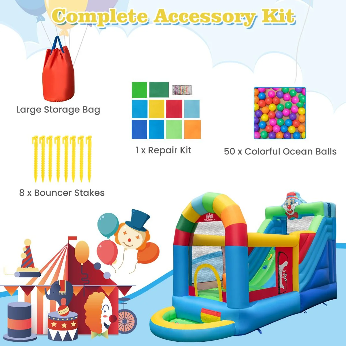 Clownland Bouncy Castle with Climbing Surface and Long Slide - Image 8