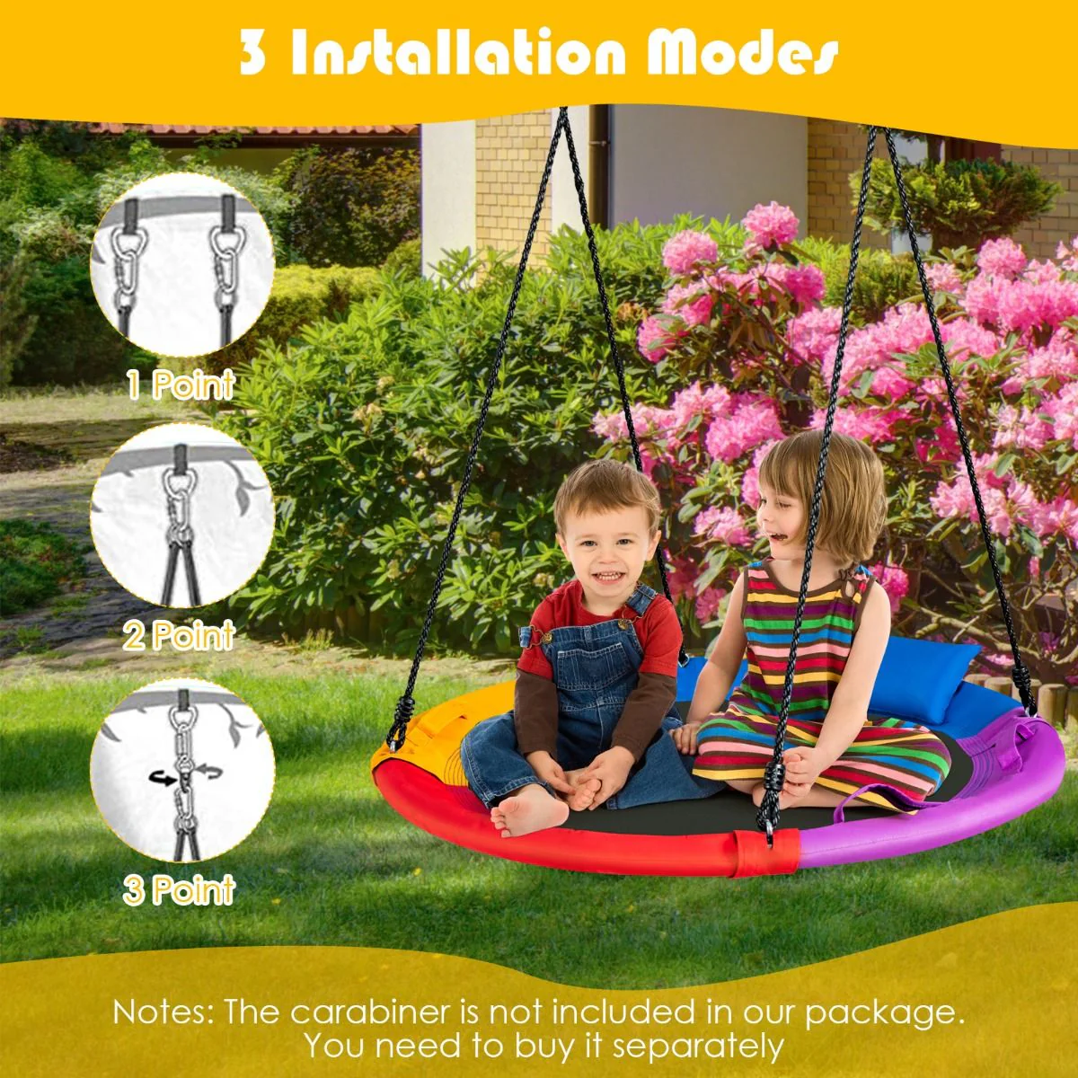 Colorful Saucer Tree Swing Outdoor Round Platform Swing with Pillow for Kids - Image 3