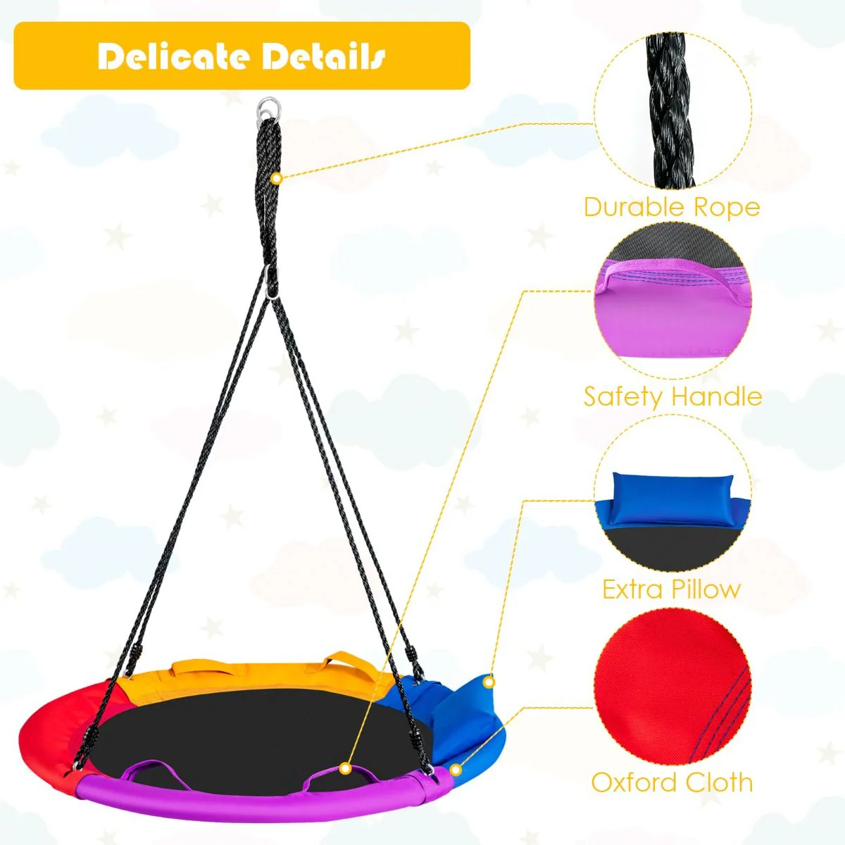 Colorful Saucer Tree Swing Outdoor Round Platform Swing with Pillow for Kids - Image 4