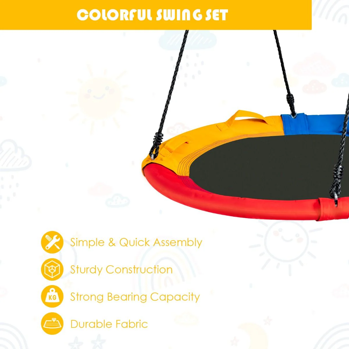 Colorful Saucer Tree Swing Outdoor Round Platform Swing with Pillow for Kids - Image 7