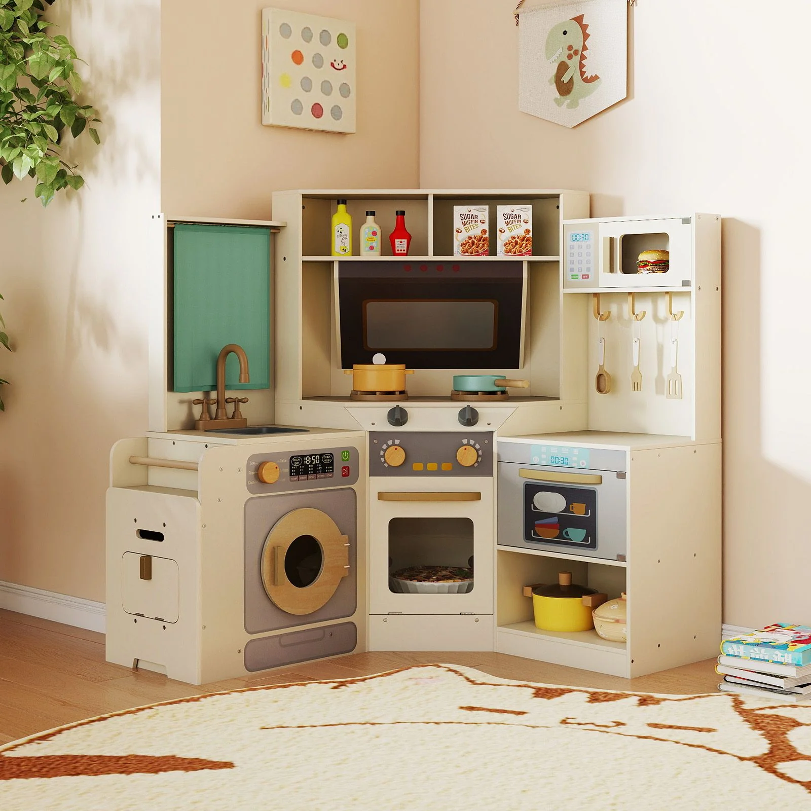 Corner Kitchen with Pull-out Trash Can and Cooking Accessories - Image 2