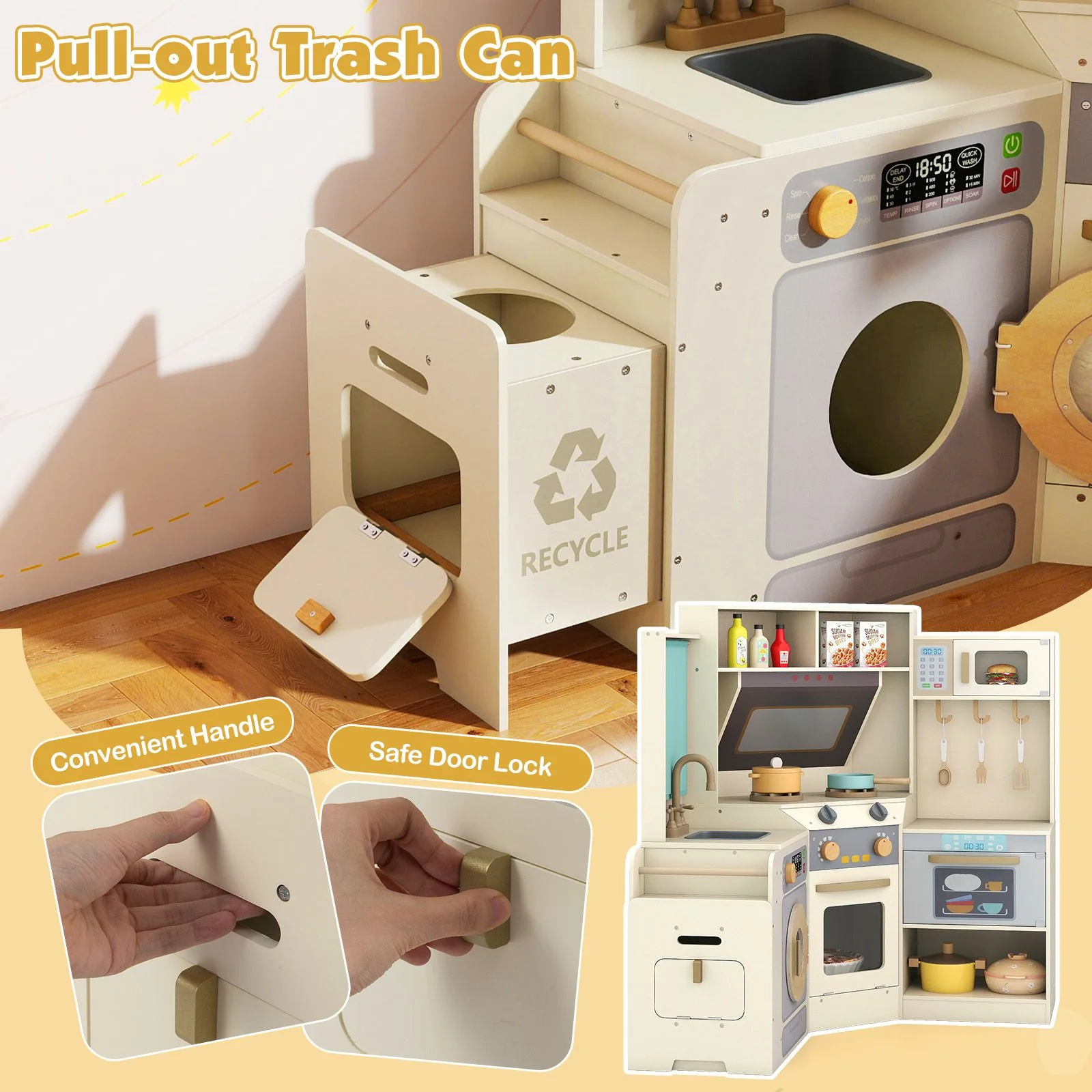 Corner Kitchen with Pull-out Trash Can and Cooking Accessories - Image 5