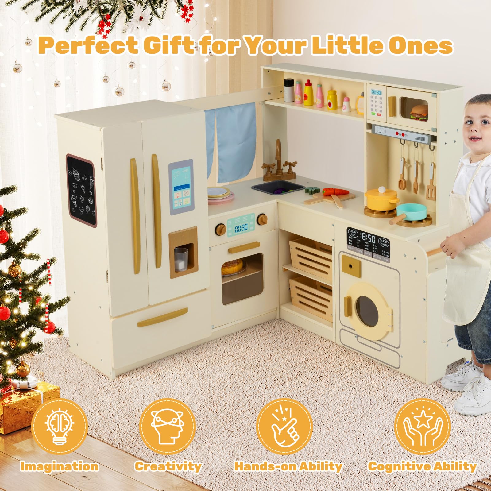 Corner Play Kitchen with Lights and Sounds Large Pretend Kitchen Playset - Image 2