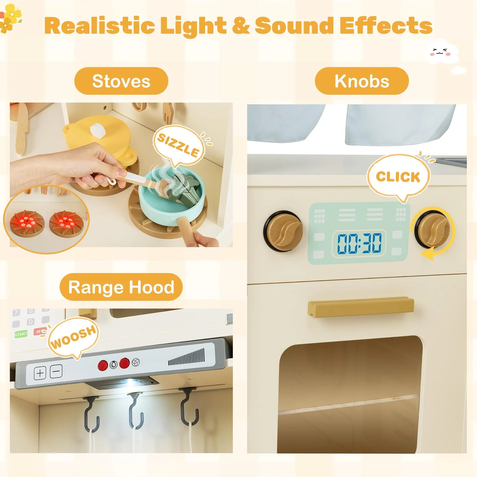 Corner Play Kitchen with Lights and Sounds Large Pretend Kitchen Playset - Image 3