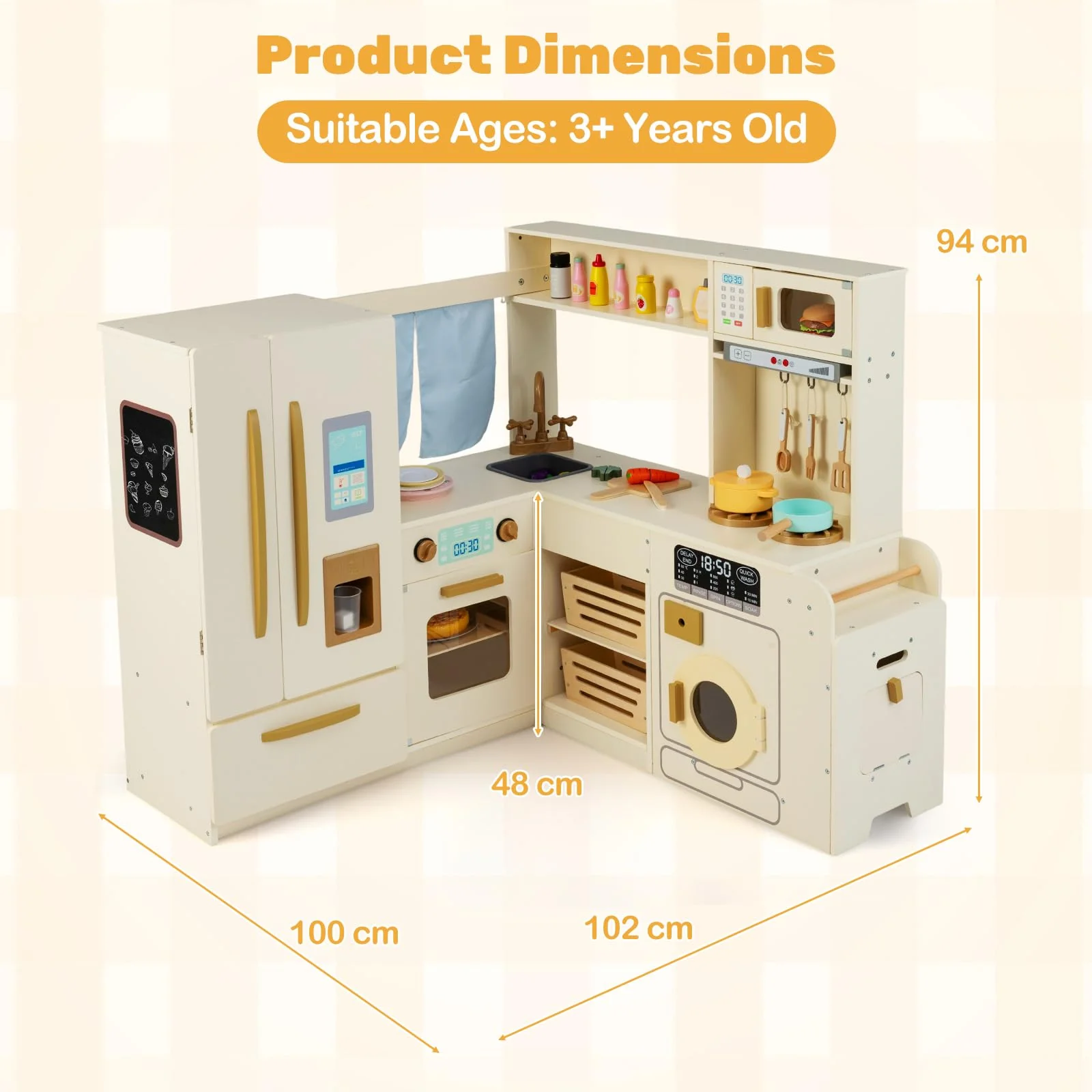 Corner Play Kitchen with Lights and Sounds Large Pretend Kitchen Playset - Image 7