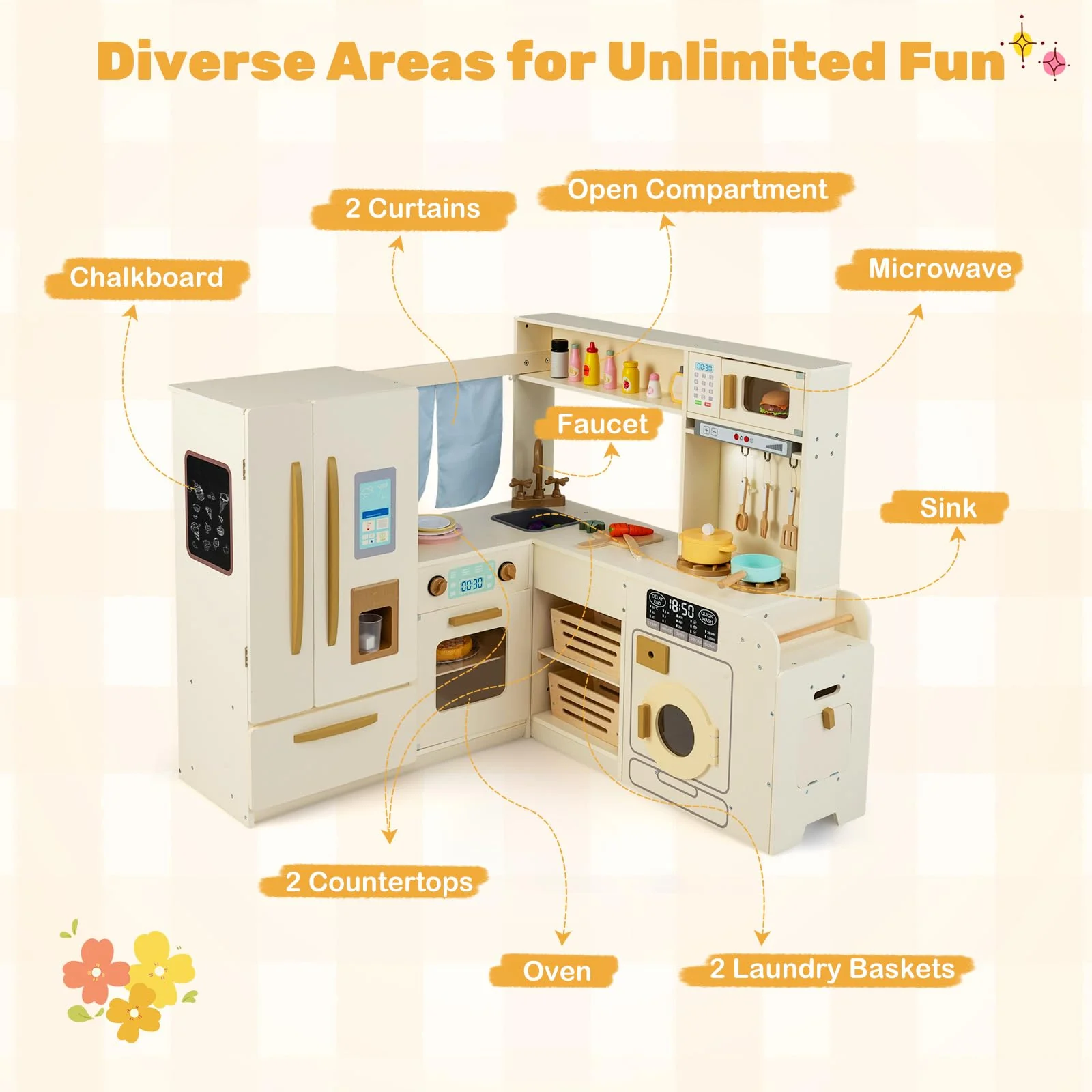 Corner Play Kitchen with Lights and Sounds Large Pretend Kitchen Playset - Image 9