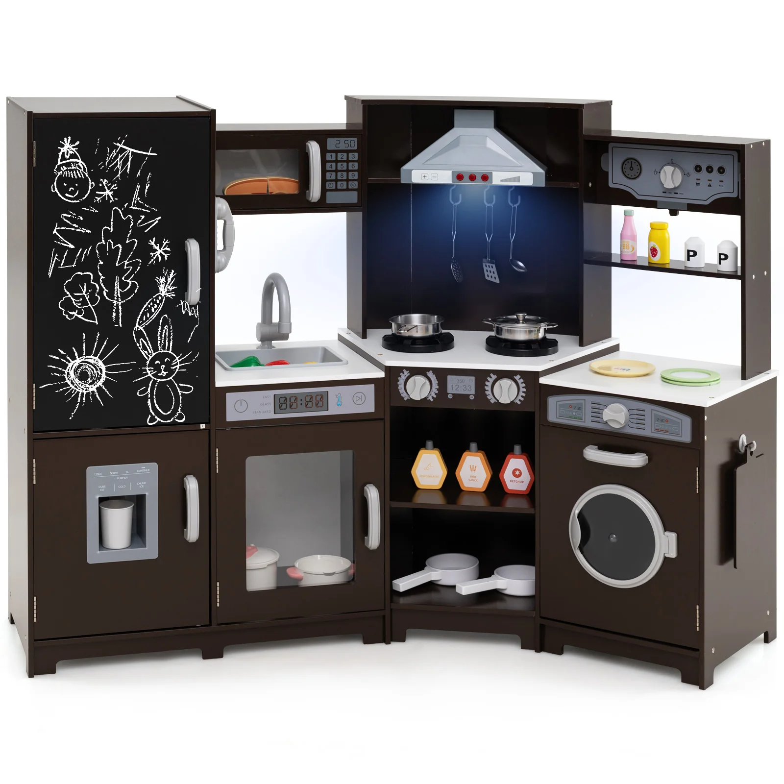 Corner Wooden Play Kitchen, Toy Kitchen Playset with Storage for Children 3+ Years Old - Image 11