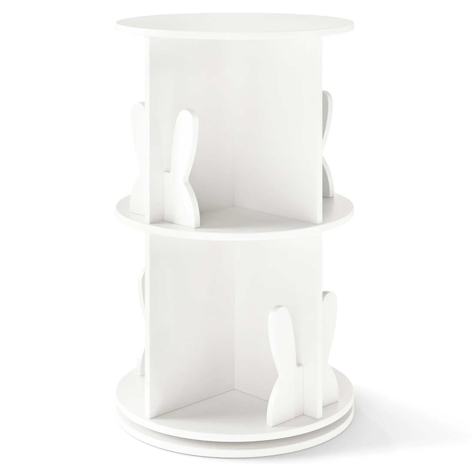 Kids Rotating Bookshelf, Cute 2-tier Kids Bookcase with Bookends & 8 Compartments - Image 10
