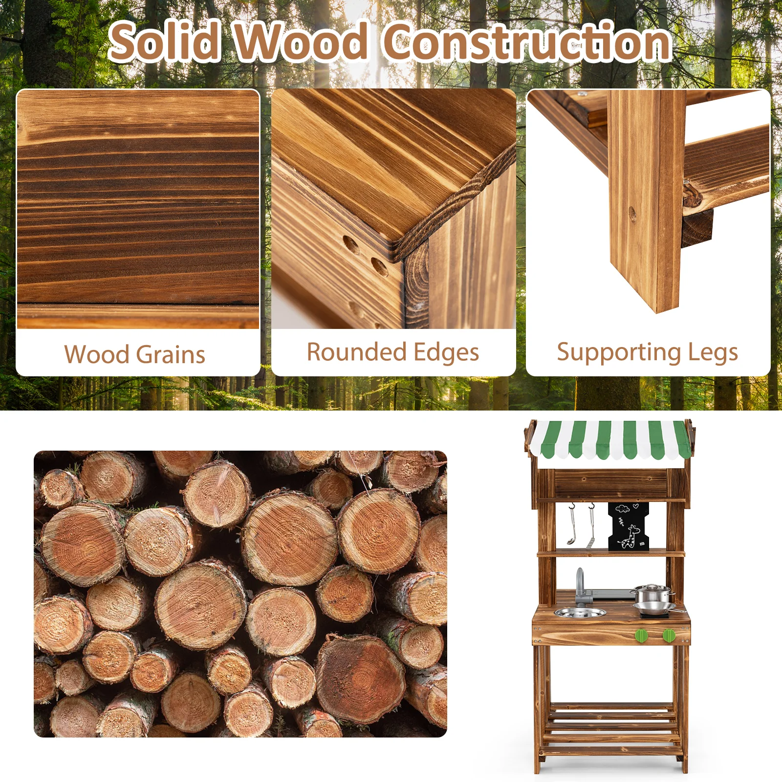 Double-Sided Mud Kitchen, Wooden Barbecue Grill Playset - Image 3