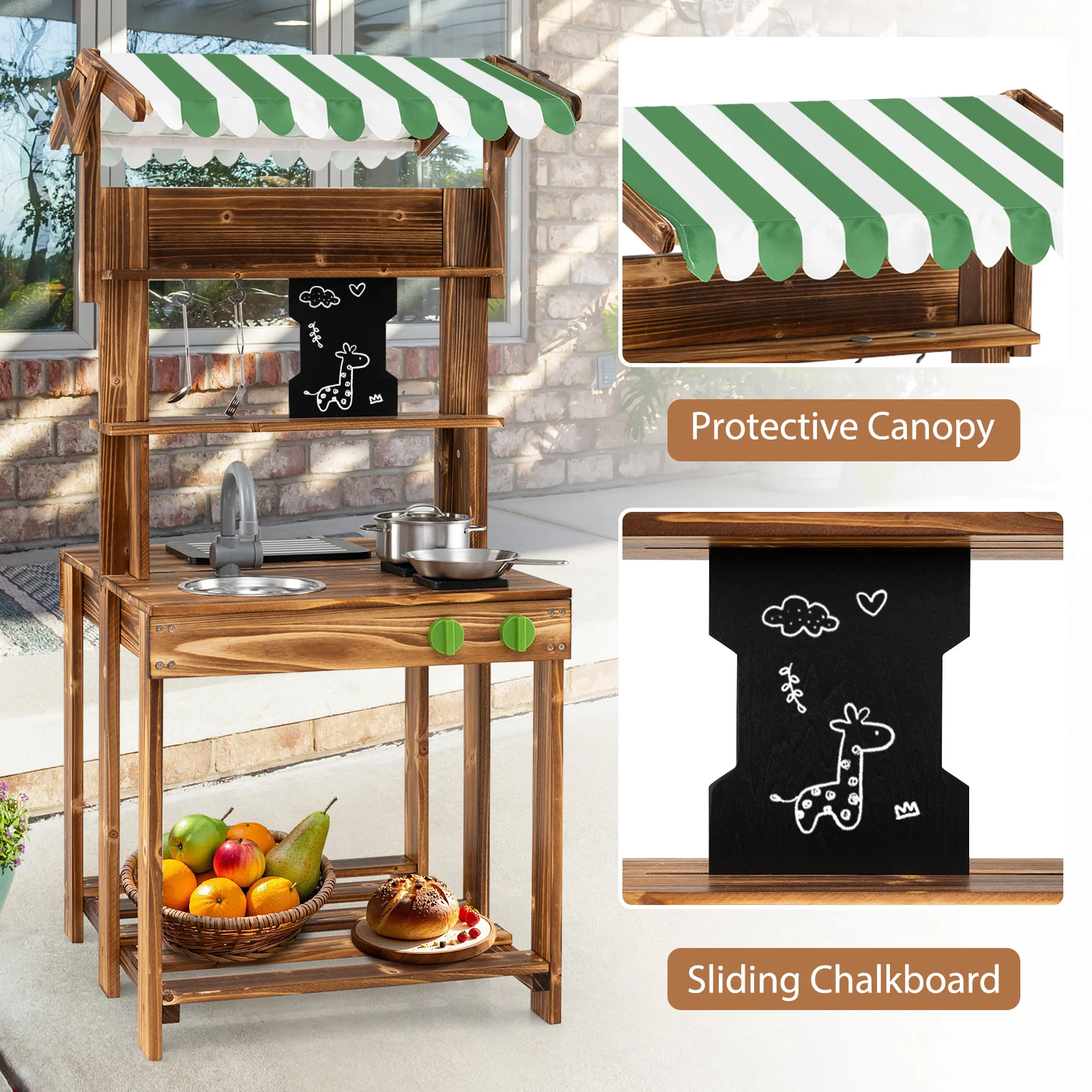 Double-Sided Mud Kitchen, Wooden Barbecue Grill Playset - Image 8
