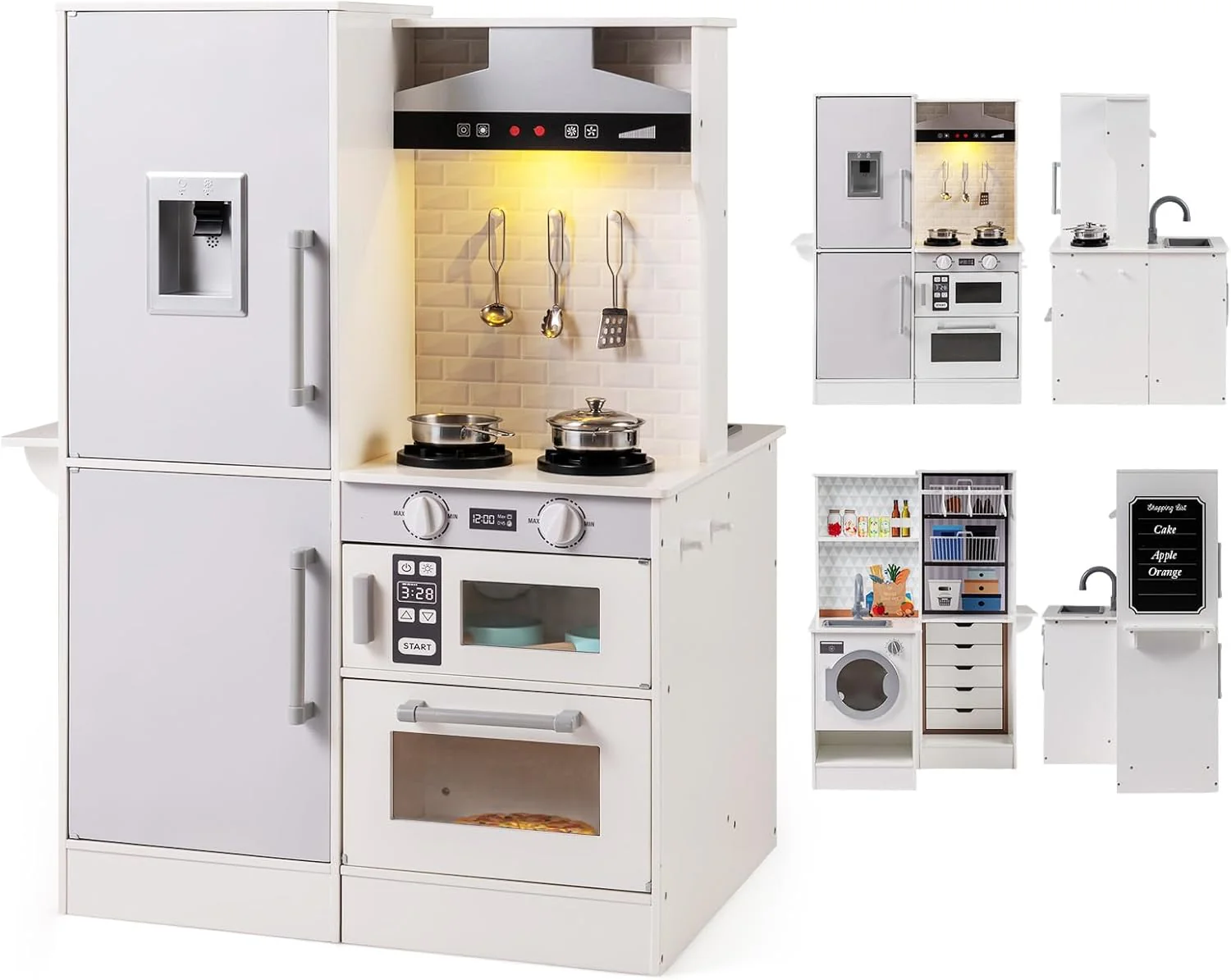 Dual-Sided Kids Play Kitchen, Wooden Kitchen Playset - Image 10