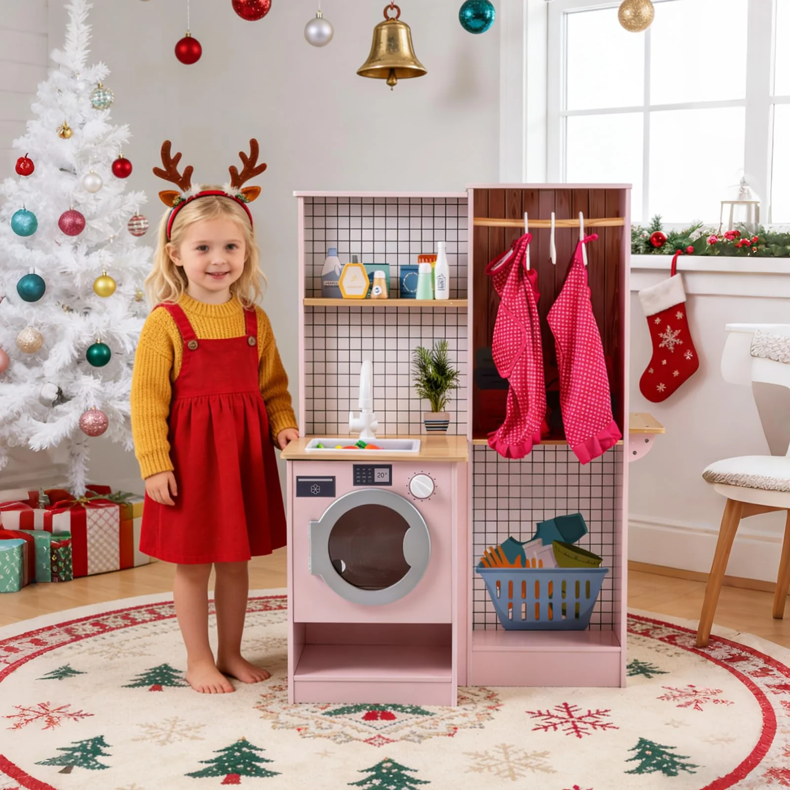 Dual-Sided Kids Play Kitchen, Wooden Kitchen Playset - Image 2