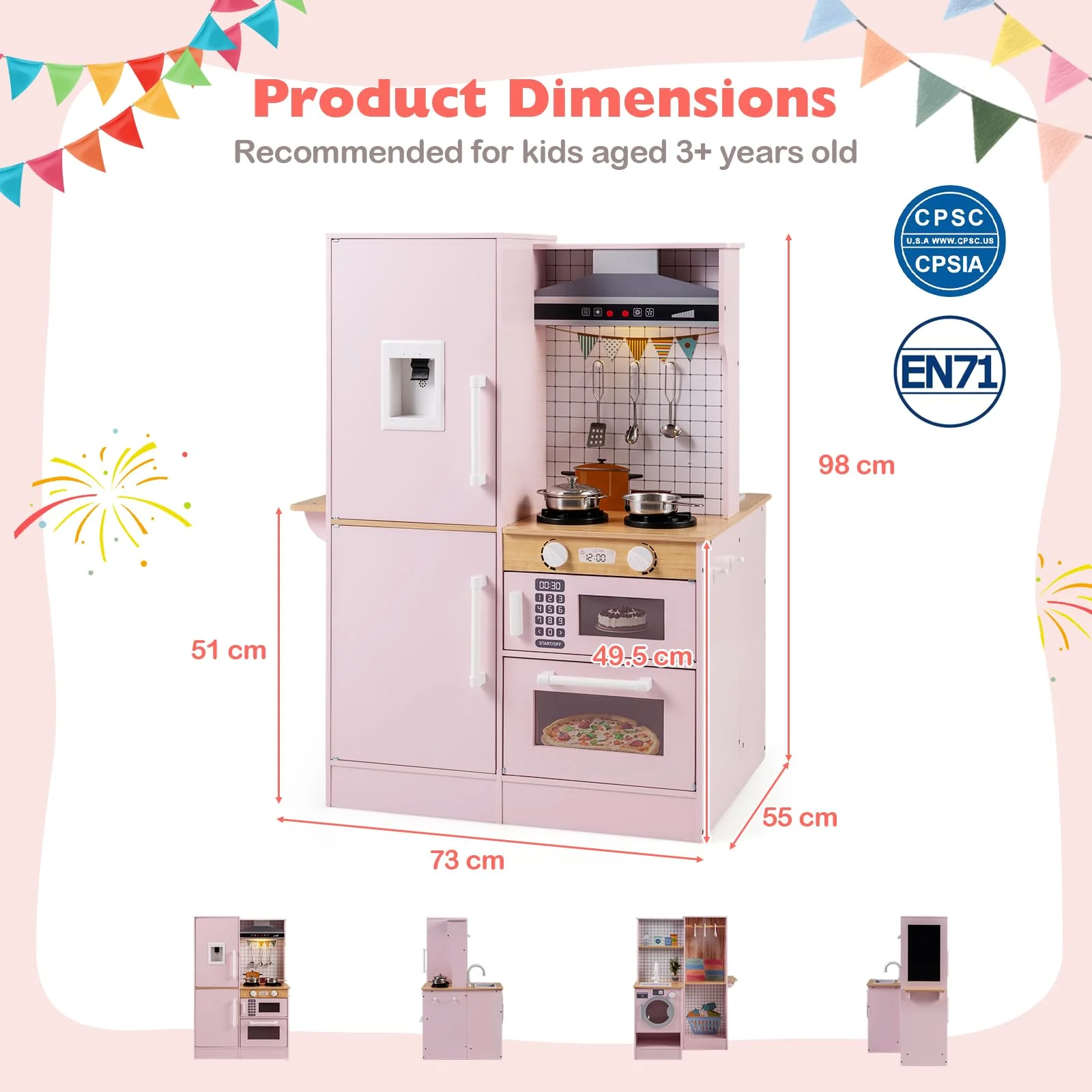 Dual-Sided Kids Play Kitchen, Wooden Kitchen Playset - Image 3