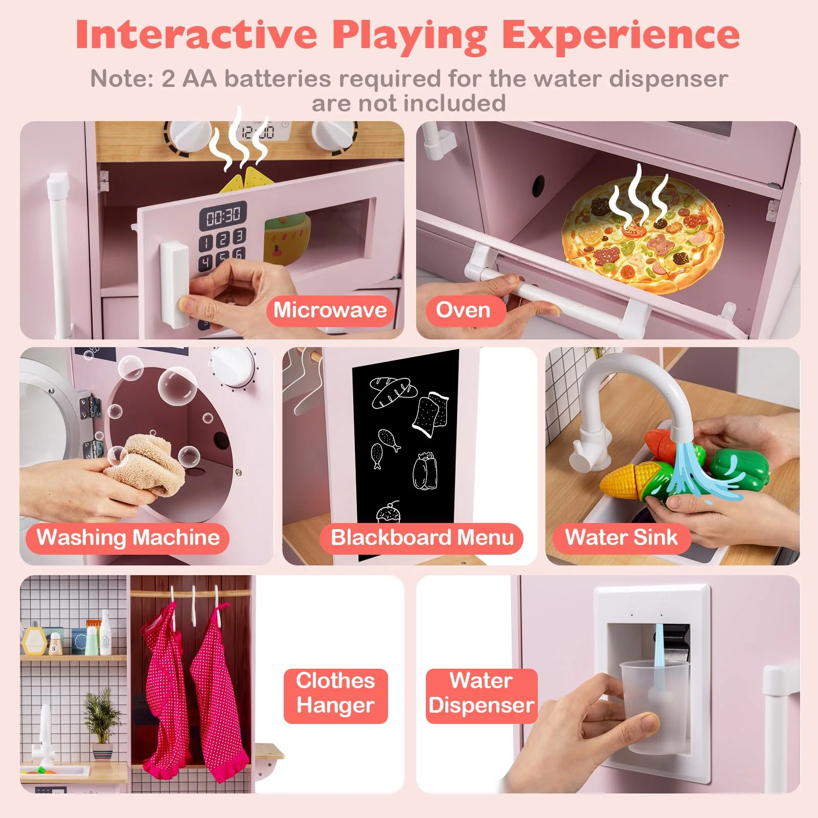 Dual-Sided Kids Play Kitchen, Wooden Kitchen Playset - Image 4