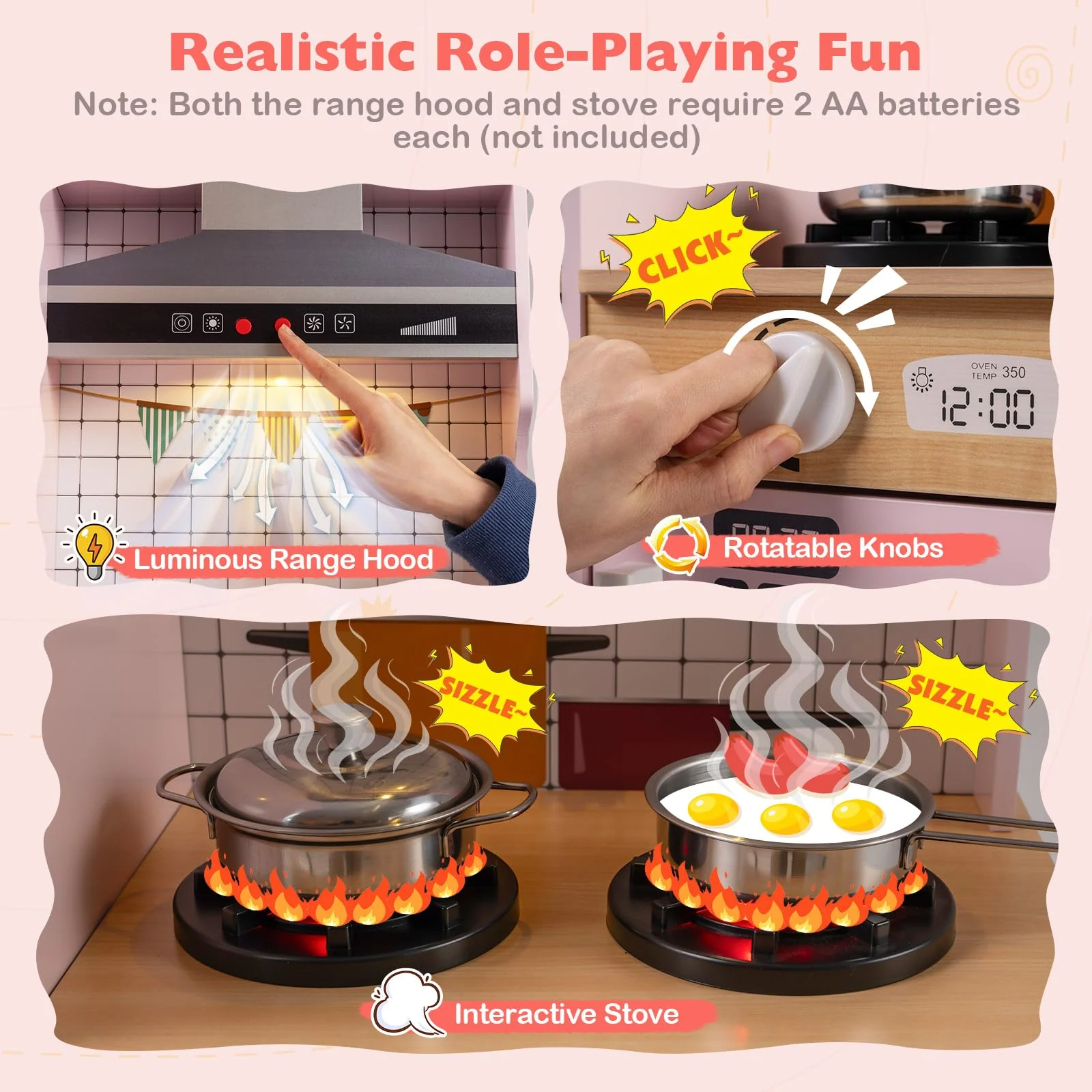 Dual-Sided Kids Play Kitchen, Wooden Kitchen Playset - Image 5