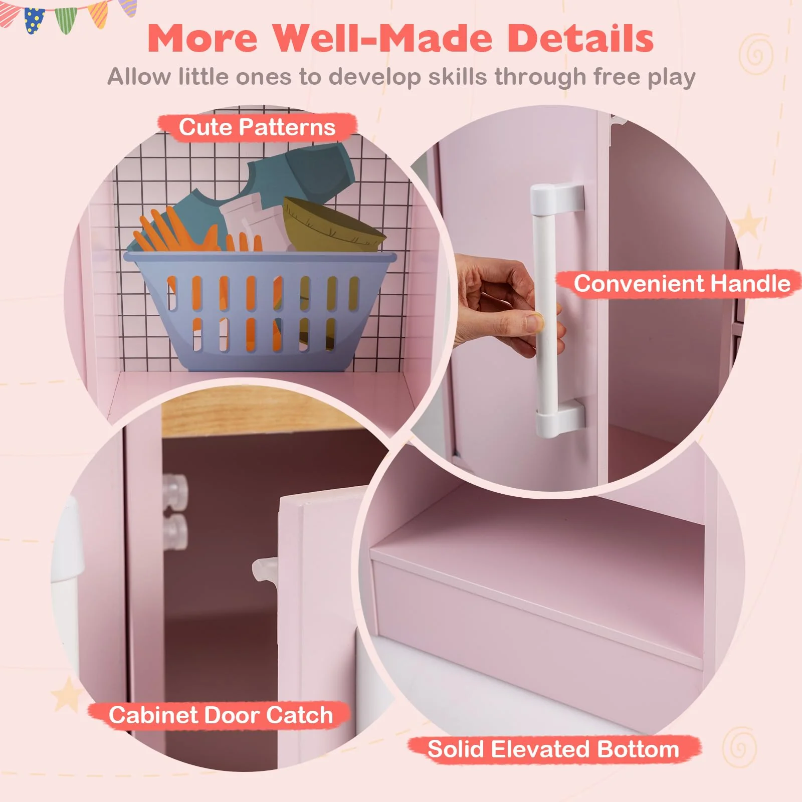 Dual-Sided Kids Play Kitchen, Wooden Kitchen Playset - Image 8