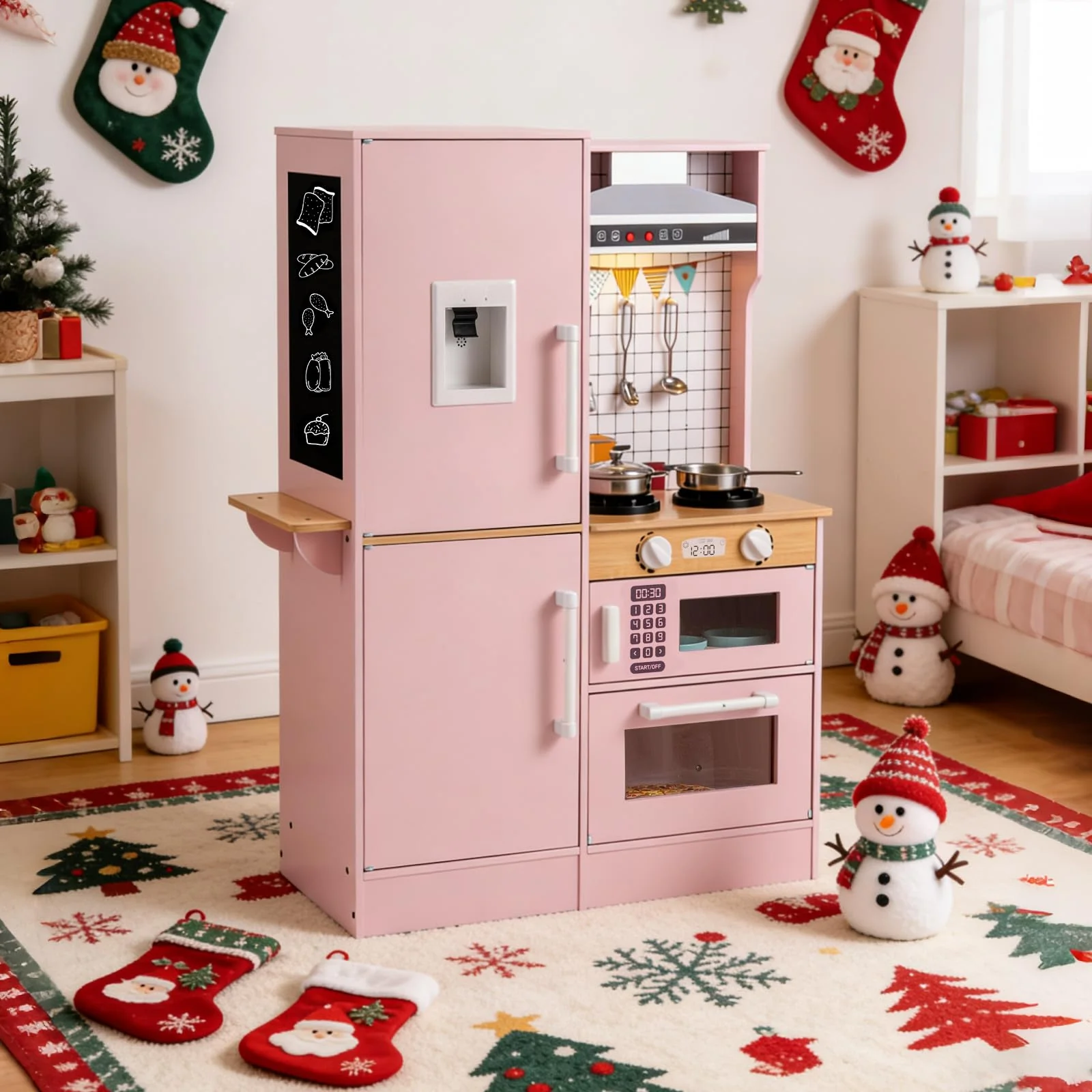 Dual-Sided Kids Play Kitchen, Wooden Kitchen Playset - Image 9