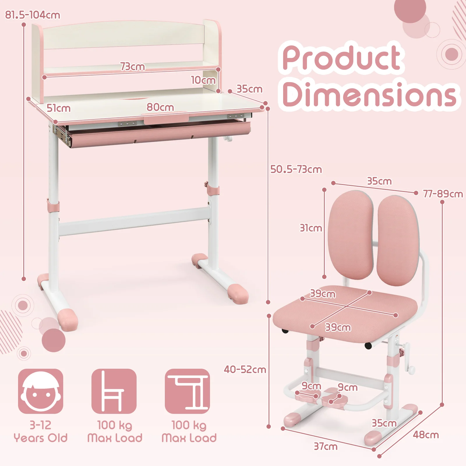 Height Adjustable Children School Study Desk with Tilt Desktop and Storage Drawer - Image 7