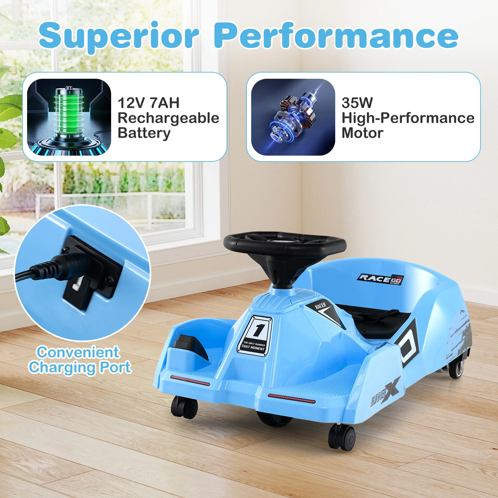 Electric Cleaning Go Kart, Battery Powered Go Cart Clean Car for Boys & Girls 2-5 Years Old - Image 6