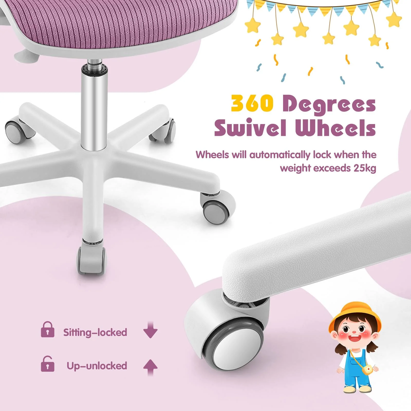 Ergonomic Children Study Computer Chair, Mesh Swivel Task Student Chair 6-15 Years for Home School Office - Image 6