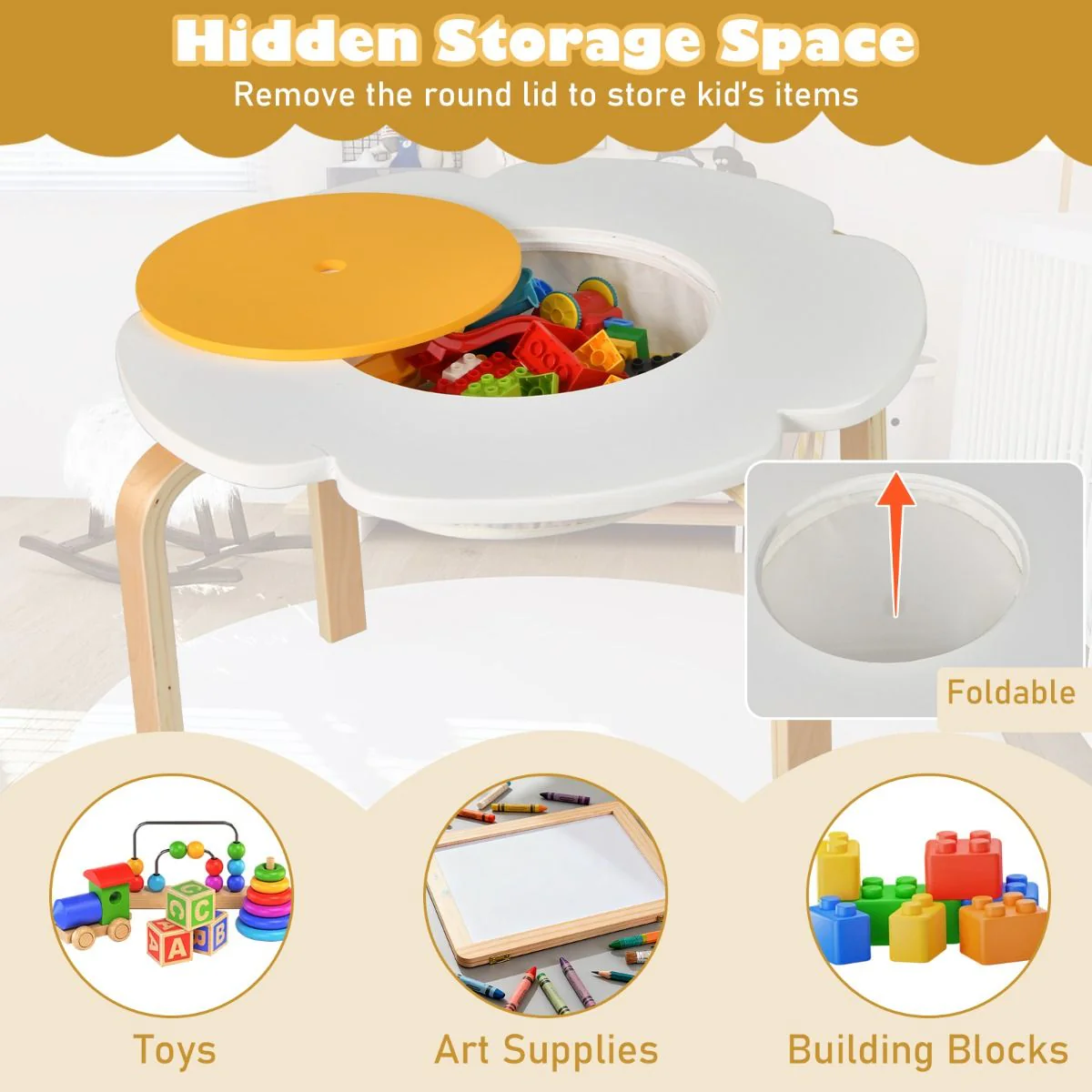 Flower-shaped Children Table Set with 4 Colorful Chairs and Stools - Image 5