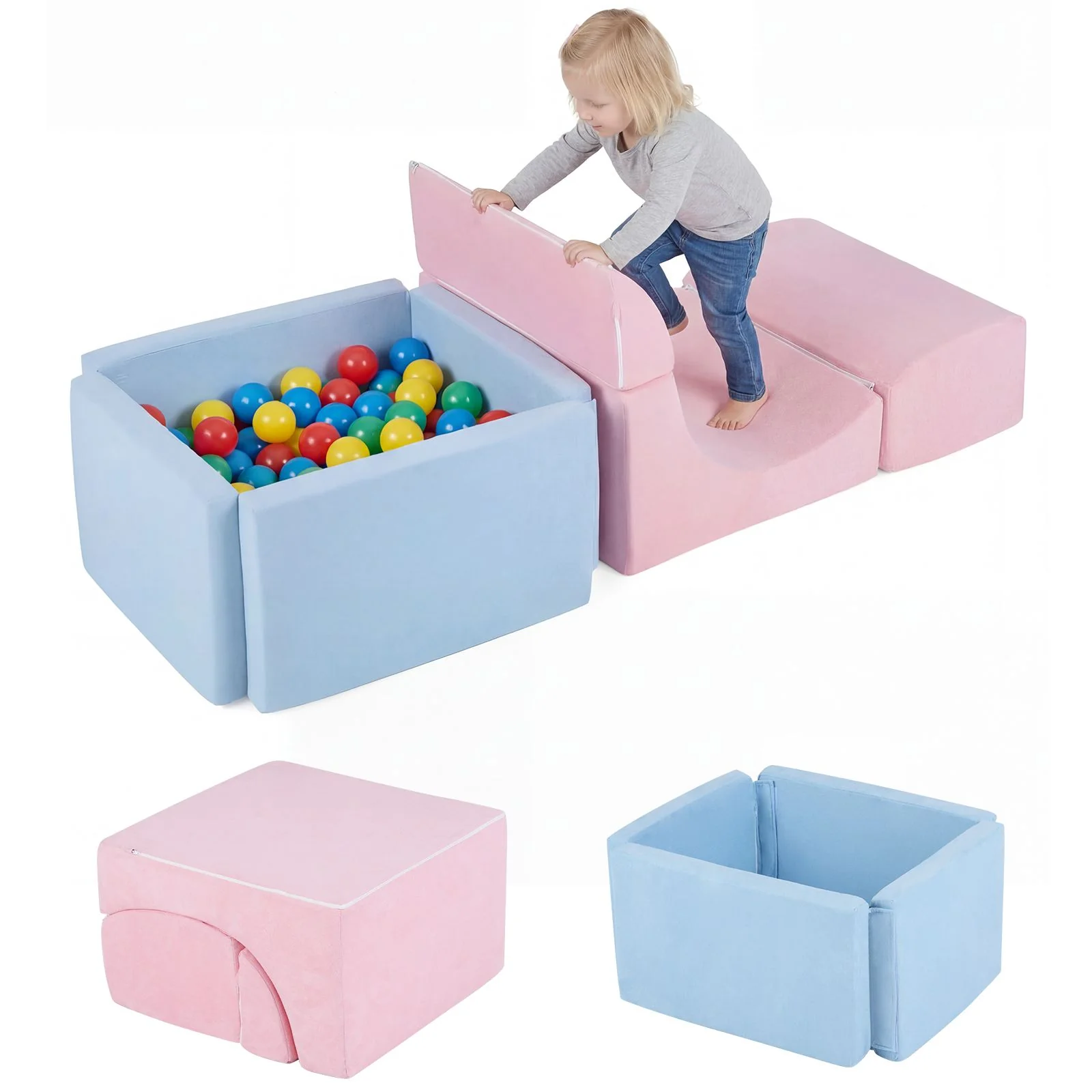 Foam Climbing Blocks for Toddlers Kids Soft Play Set with Ball Pit and Suede Covers