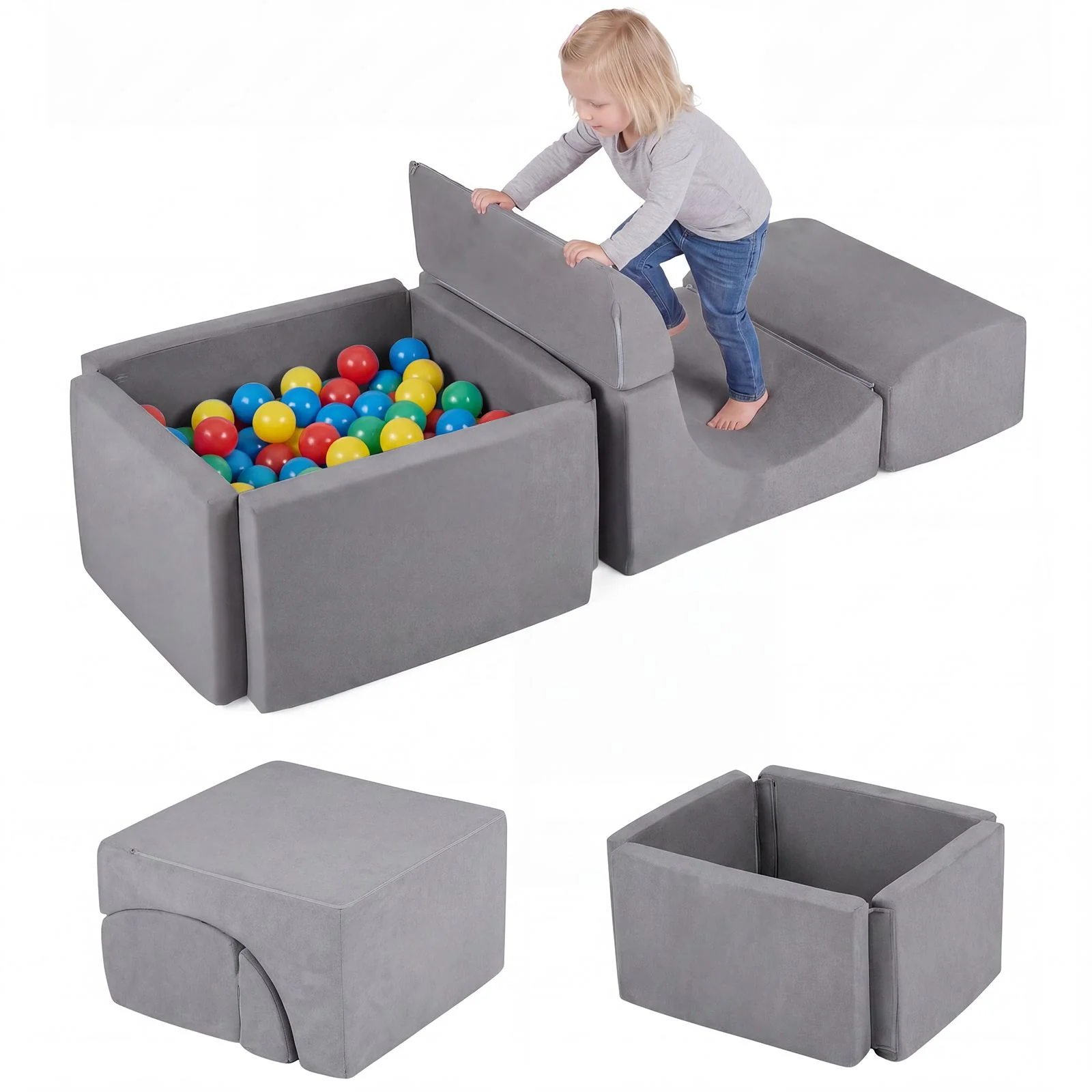 Foam Climbing Blocks for Toddlers Kids Soft Play Set with Ball Pit and Suede Covers - Image 10