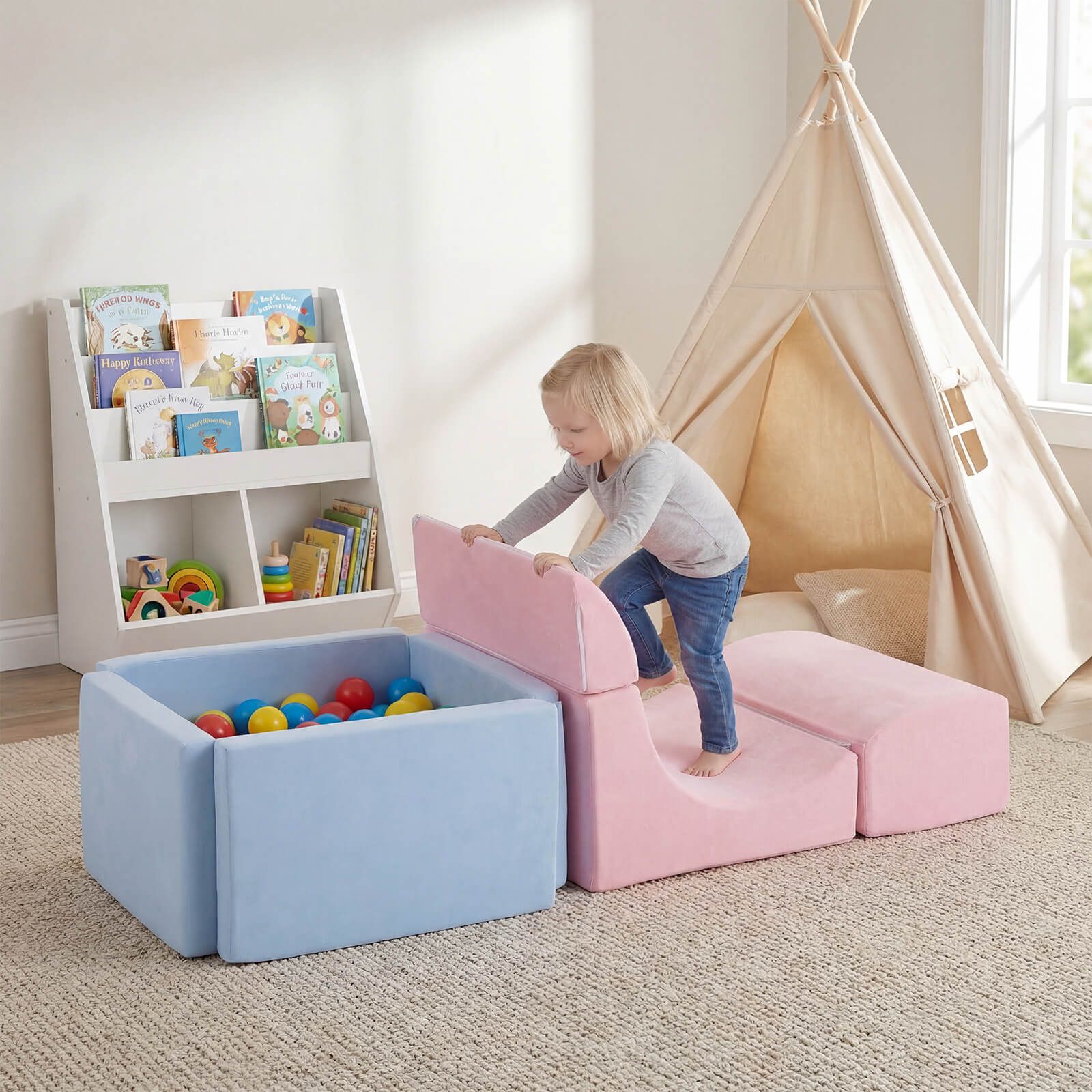 Foam Climbing Blocks for Toddlers Kids Soft Play Set with Ball Pit and Suede Covers - Image 2