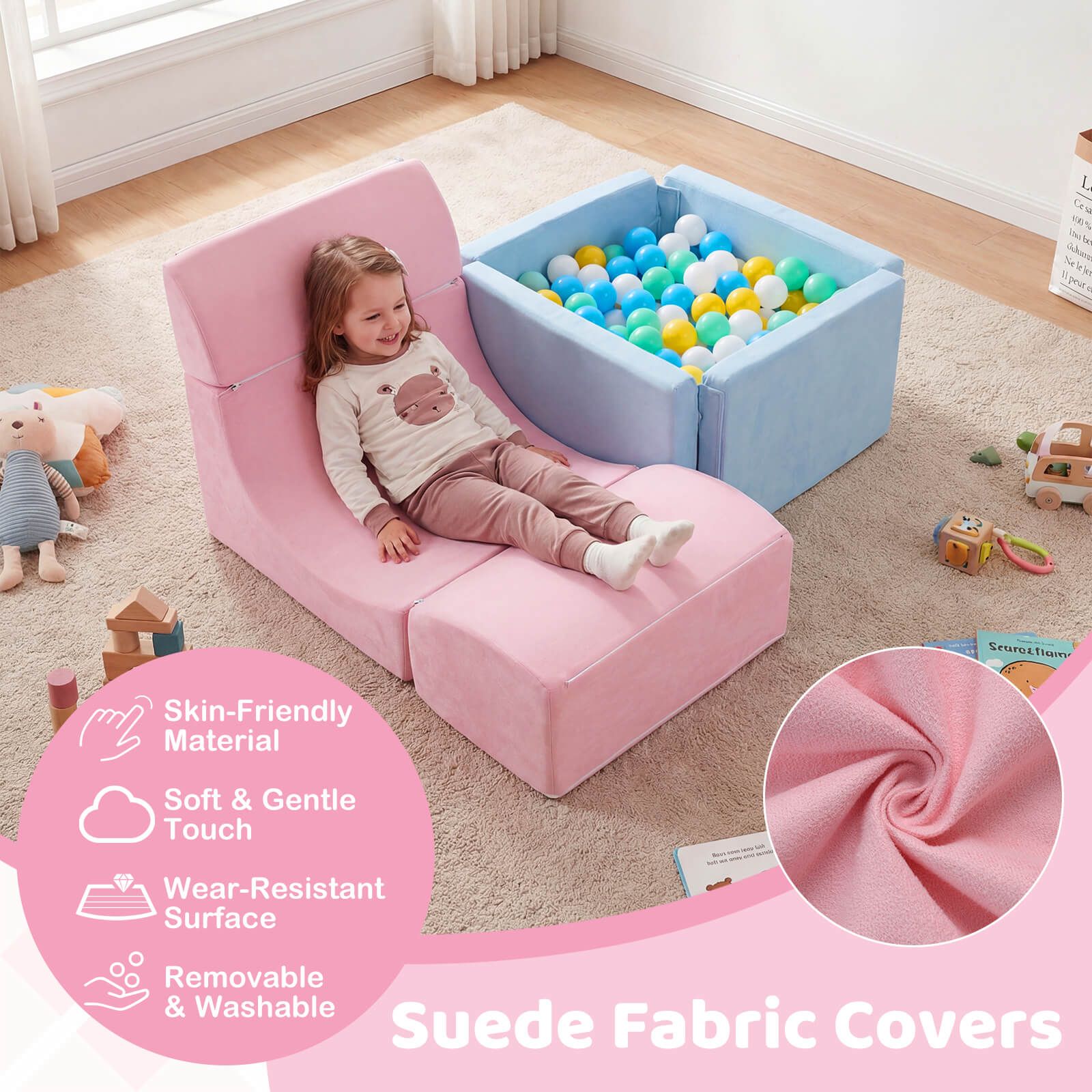 Foam Climbing Blocks for Toddlers Kids Soft Play Set with Ball Pit and Suede Covers - Image 6