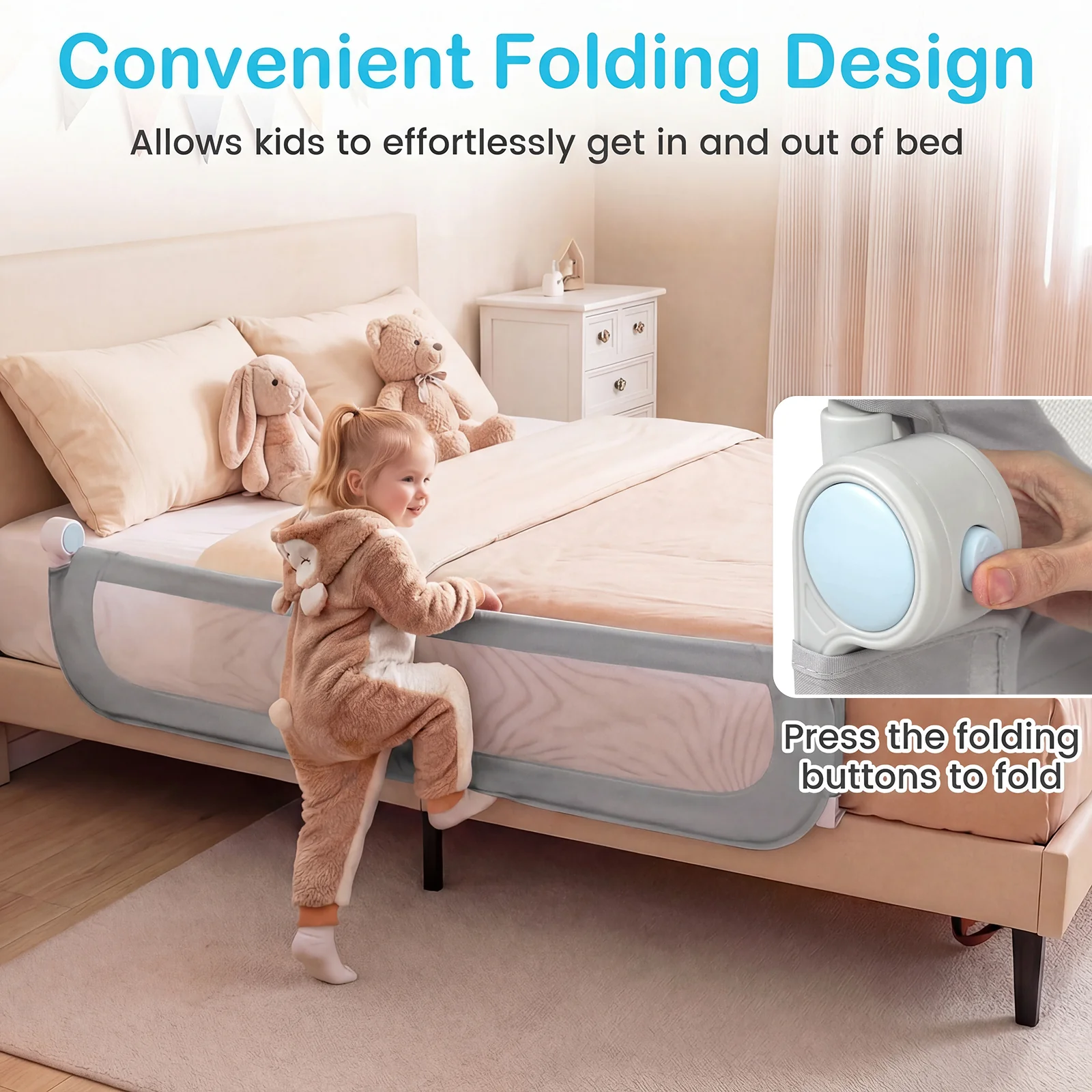 Foldable Bed Rail with Removable Oxford Fabric Cover and Robust U-shaped Base - Image 6
