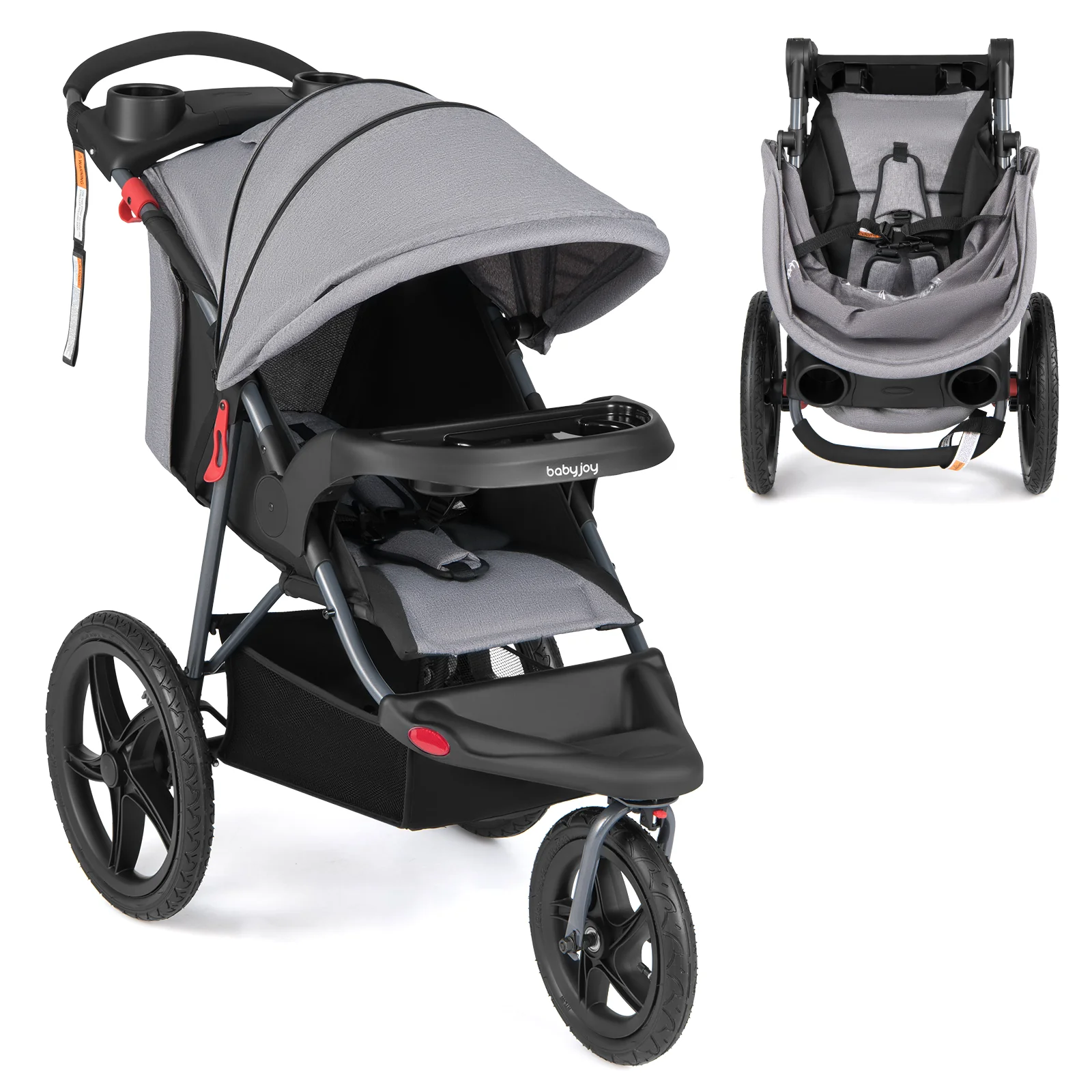 Foldable Jogger with Adjustable Canopy and Detachable Tray - Image 11