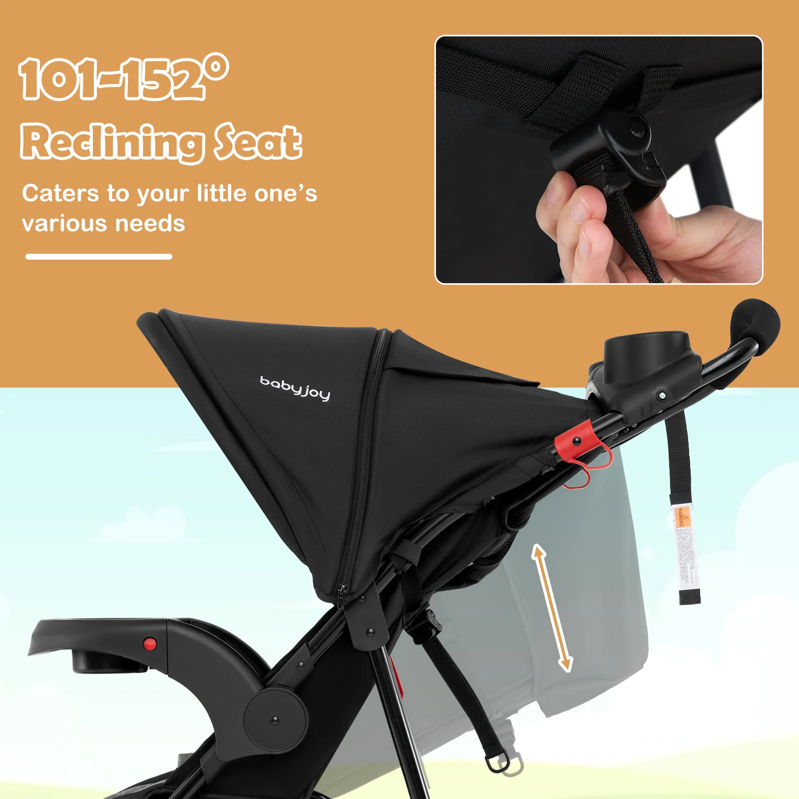 Foldable Jogger with Adjustable Canopy and Detachable Tray - Image 4