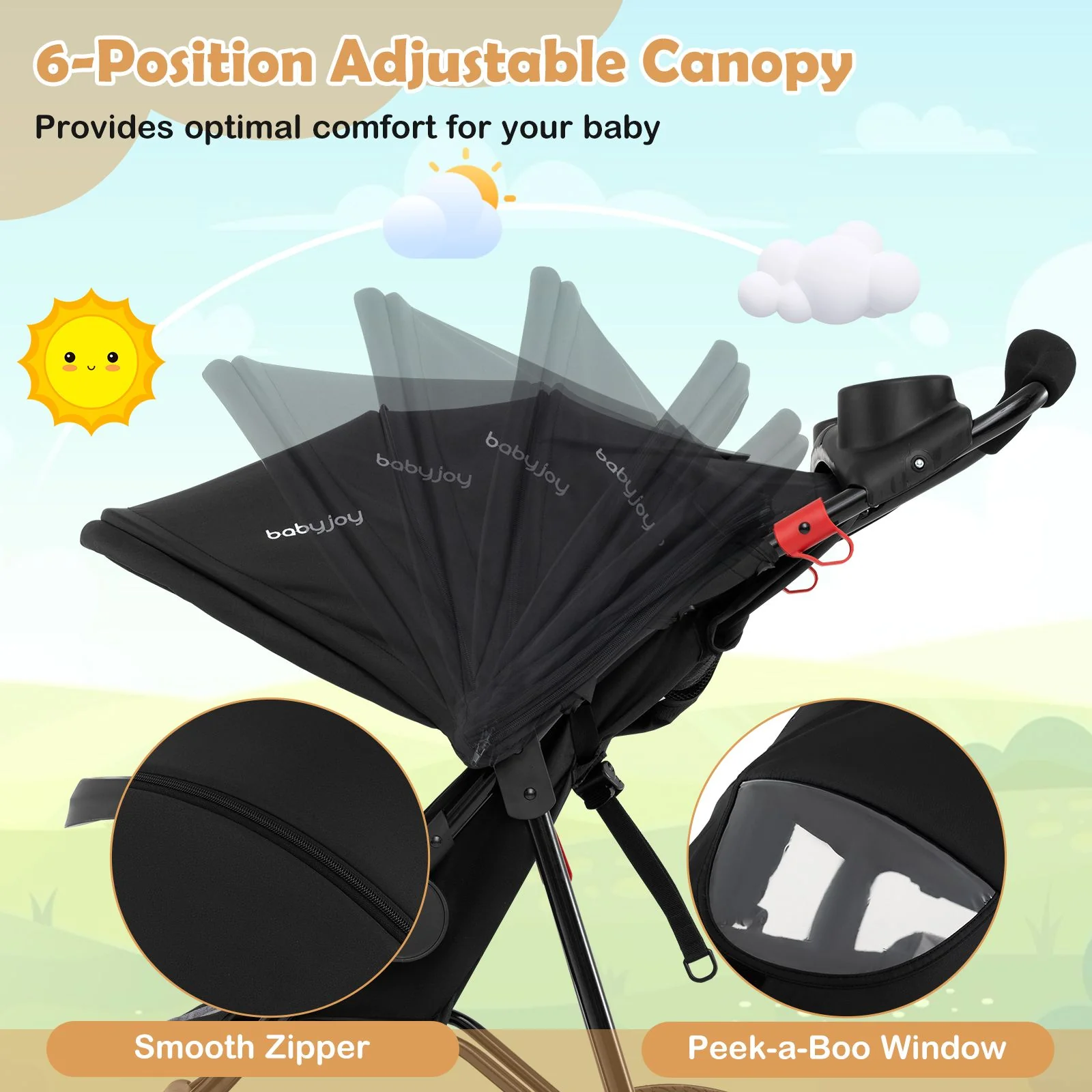 Foldable Jogger with Adjustable Canopy and Detachable Tray - Image 7