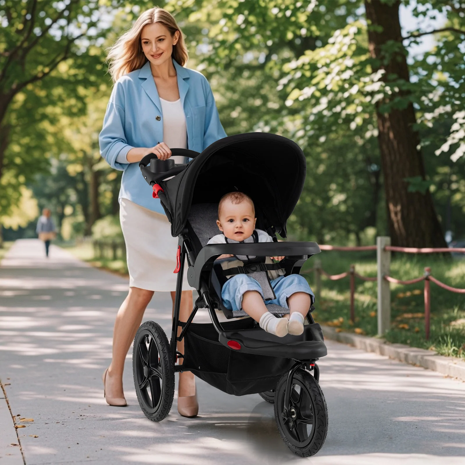 Foldable Jogger with Adjustable Canopy and Detachable Tray - Image 9