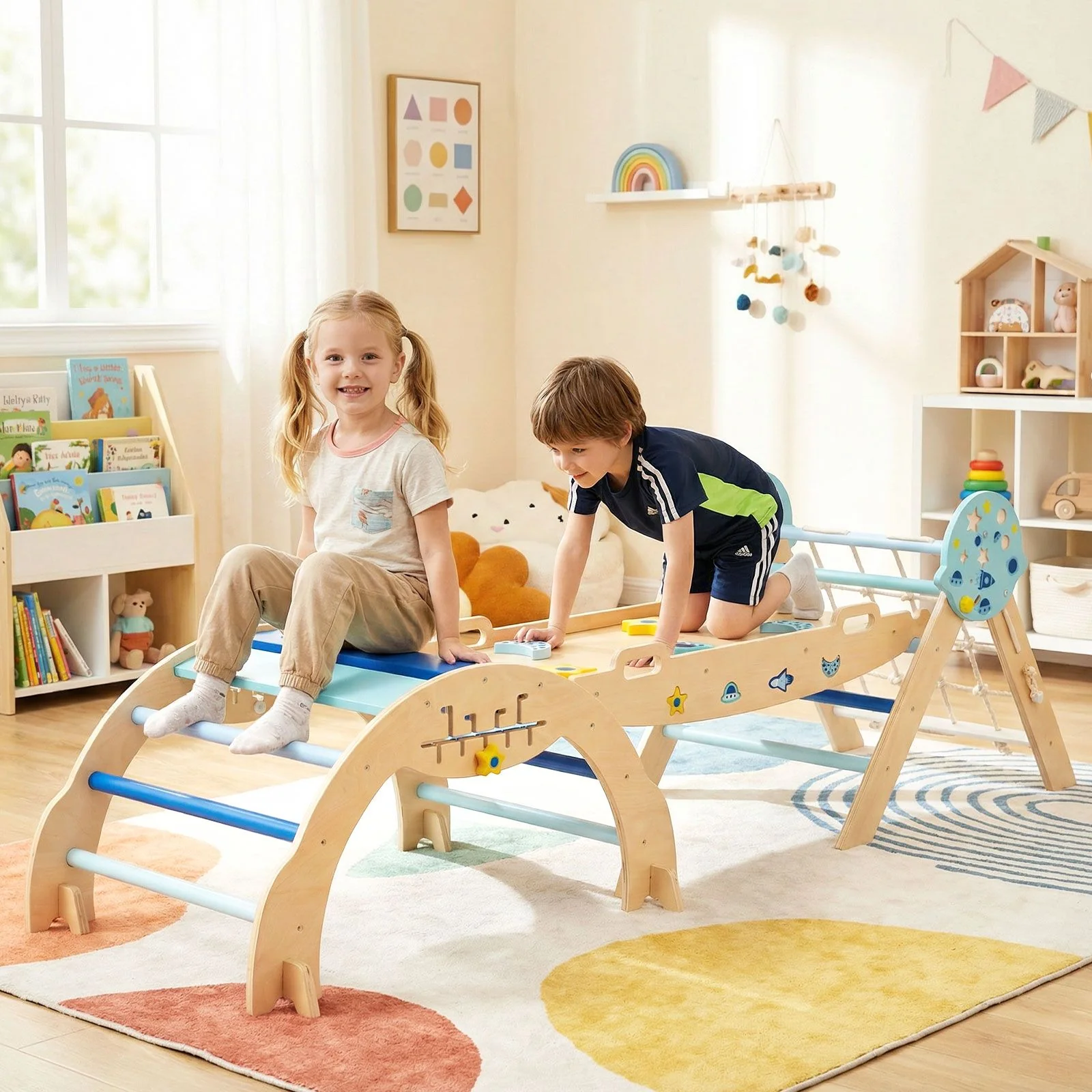Foldable Jungle Gym with Arch and Ramp for Play Room - Image 2
