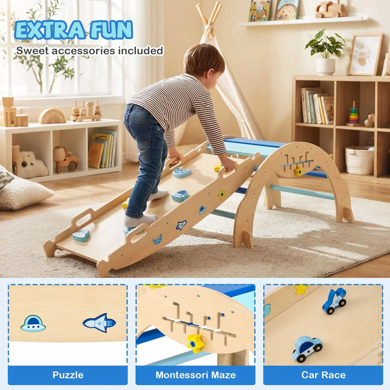 Foldable Jungle Gym with Arch and Ramp for Play Room - Image 4