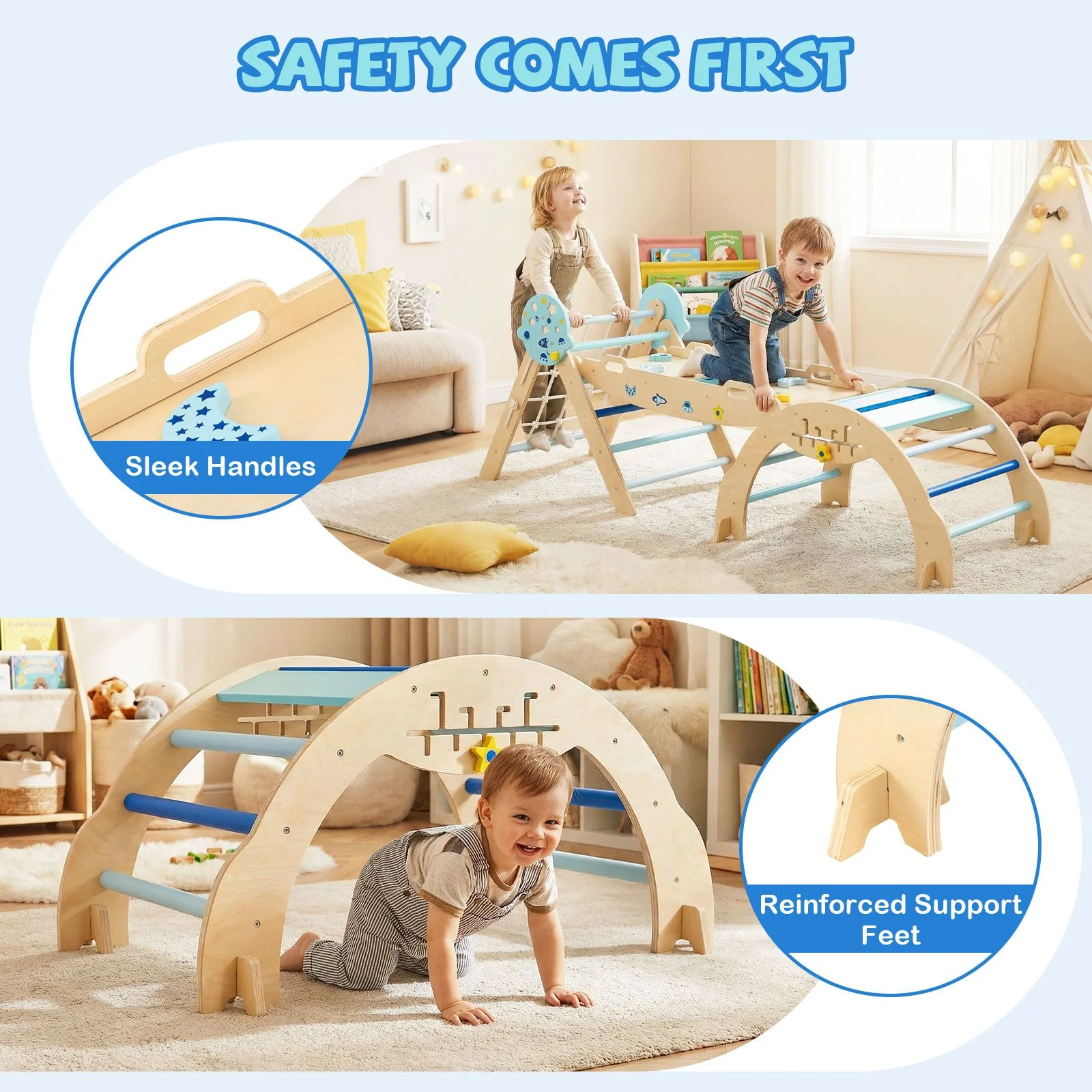 Foldable Jungle Gym with Arch and Ramp for Play Room - Image 5