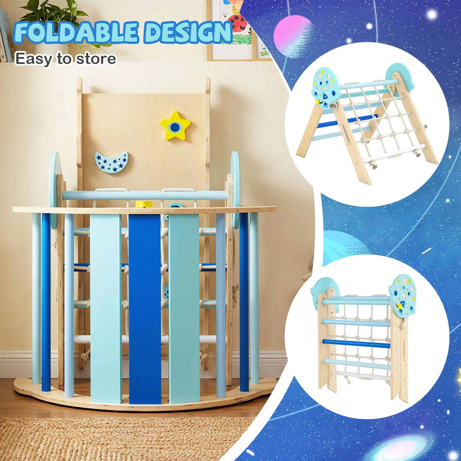 Foldable Jungle Gym with Arch and Ramp for Play Room - Image 6