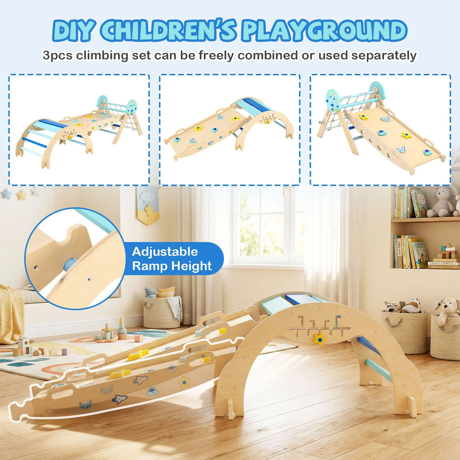Foldable Jungle Gym with Arch and Ramp for Play Room - Image 8