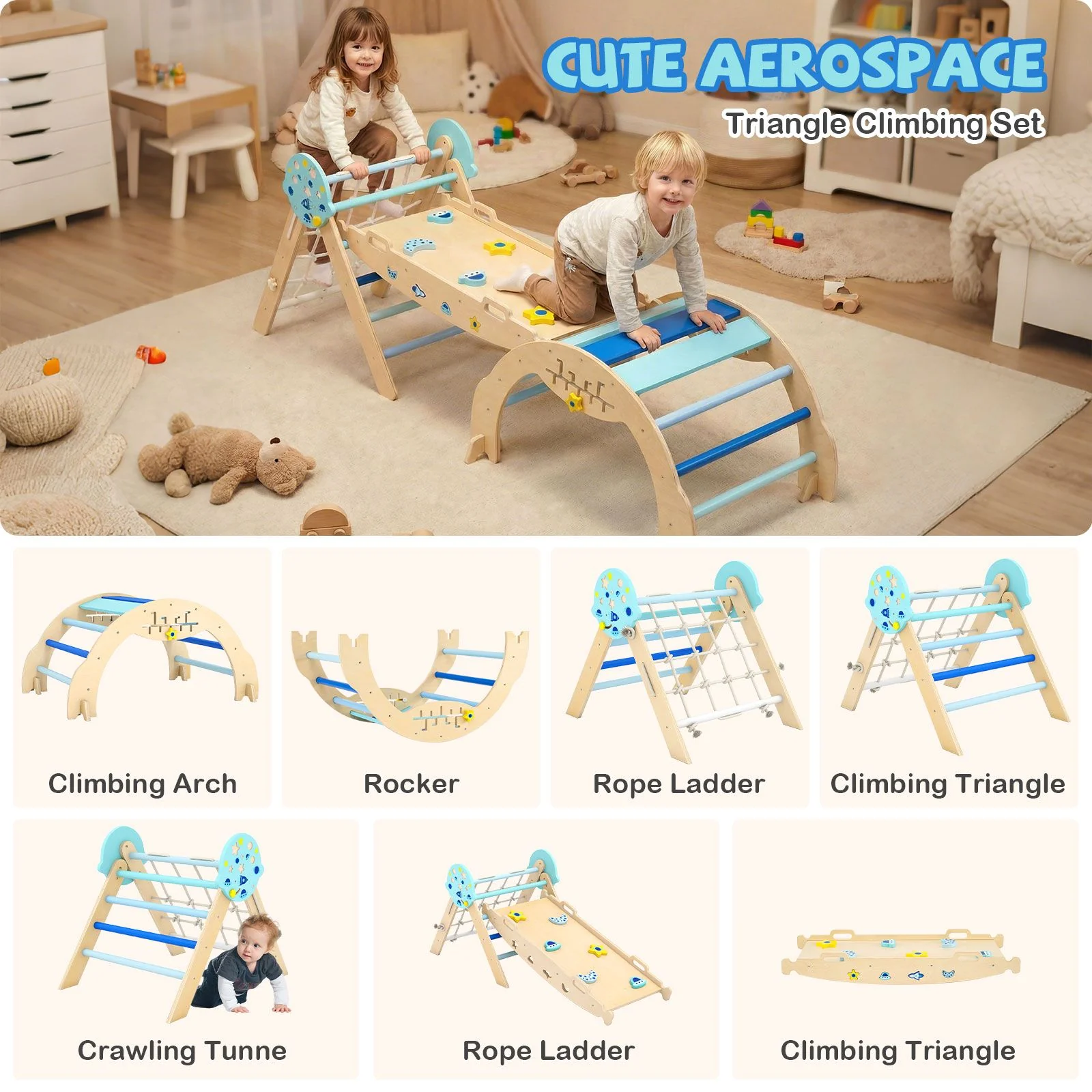 Foldable Jungle Gym with Arch and Ramp for Play Room - Image 9