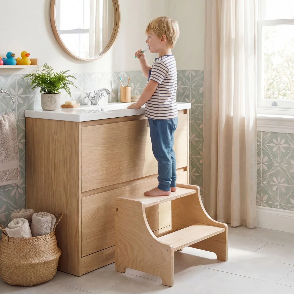 Foldable Learning Tower Toddler Tower with Adjustable Height and Detachable Safety Net - Image 3