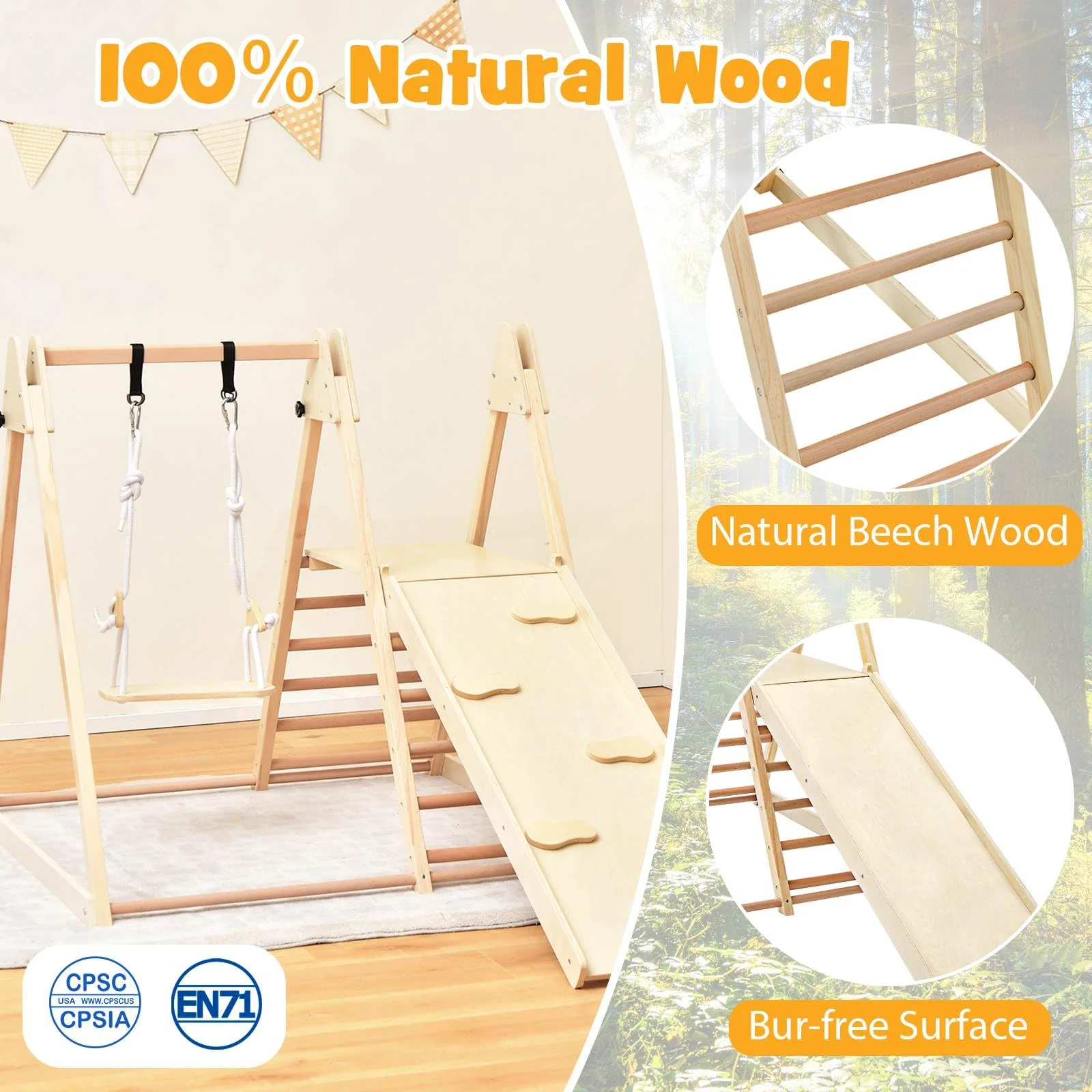 Foldable Montessori Climber Playset with Fun Slide & Adjustable Swing - Image 3