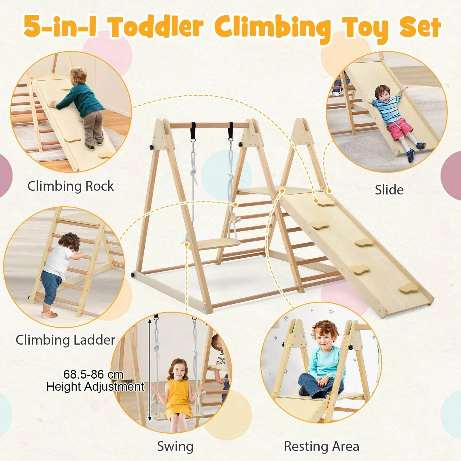 Foldable Montessori Climber Playset with Fun Slide & Adjustable Swing - Image 4