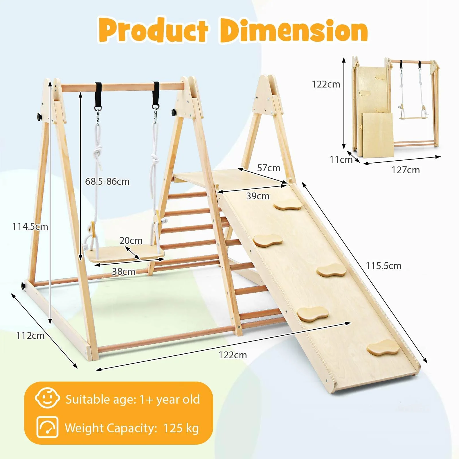 Foldable Montessori Climber Playset with Fun Slide & Adjustable Swing - Image 5