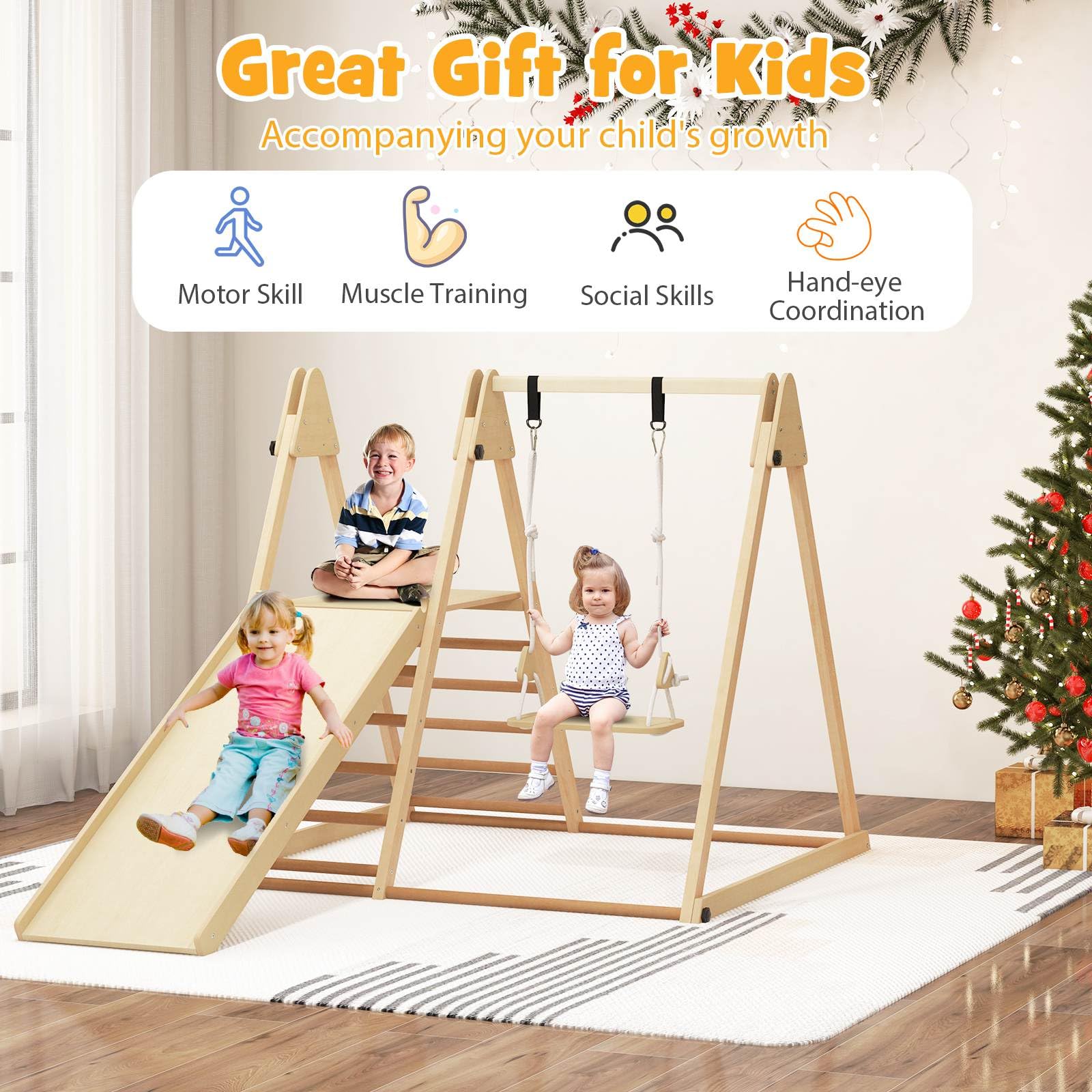 Foldable Montessori Climber Playset with Fun Slide & Adjustable Swing - Image 6