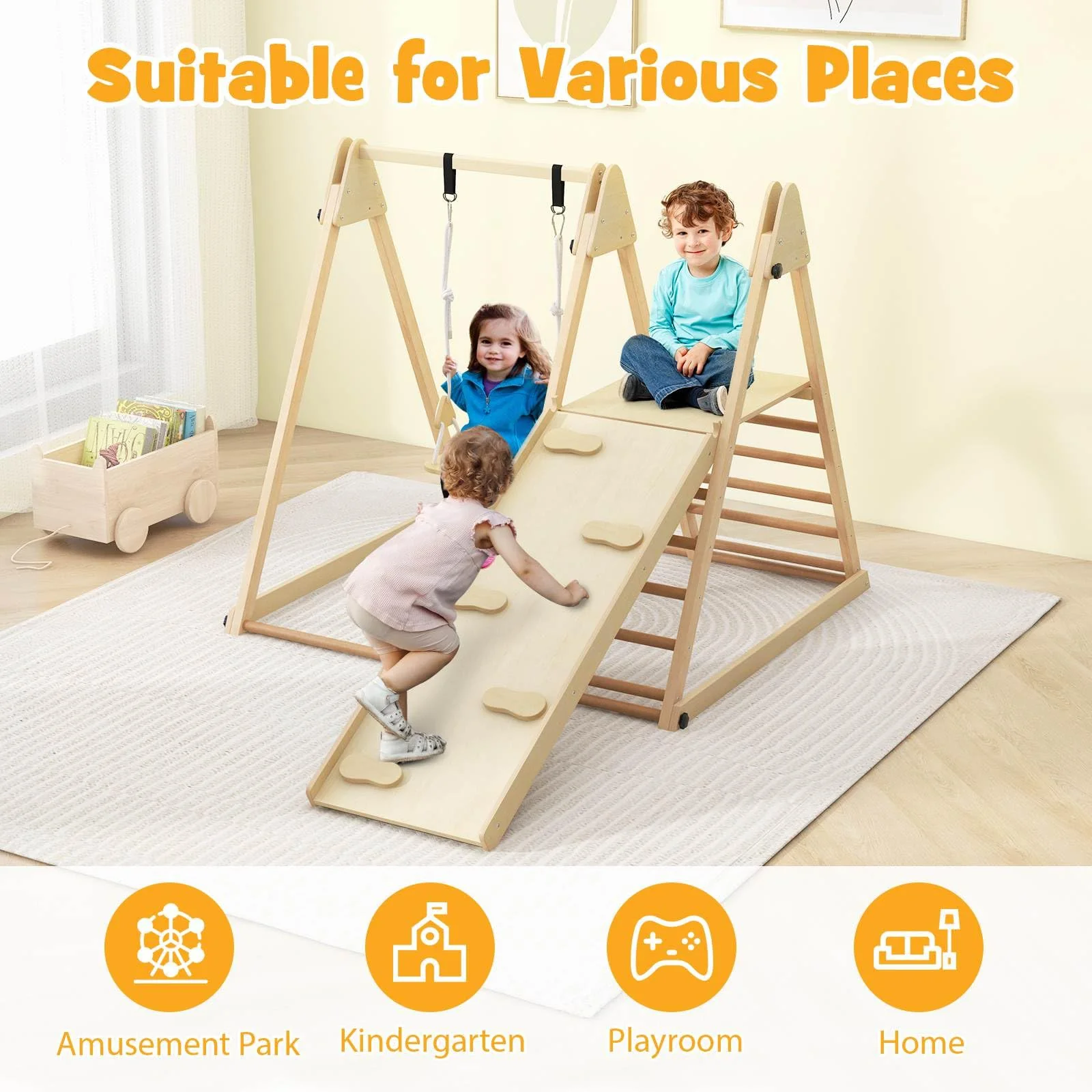 Foldable Montessori Climber Playset with Fun Slide & Adjustable Swing - Image 8